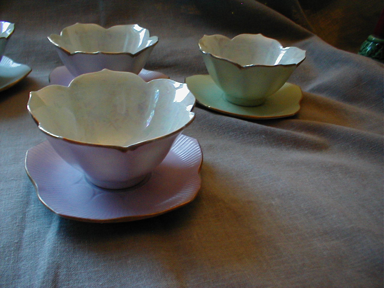 Four Hand Painted Lotus Bowls and Plates