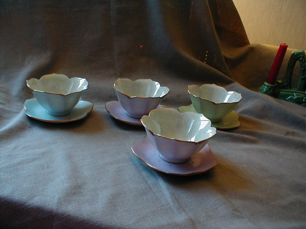 Four Hand Painted Lotus Bowls and Plates
