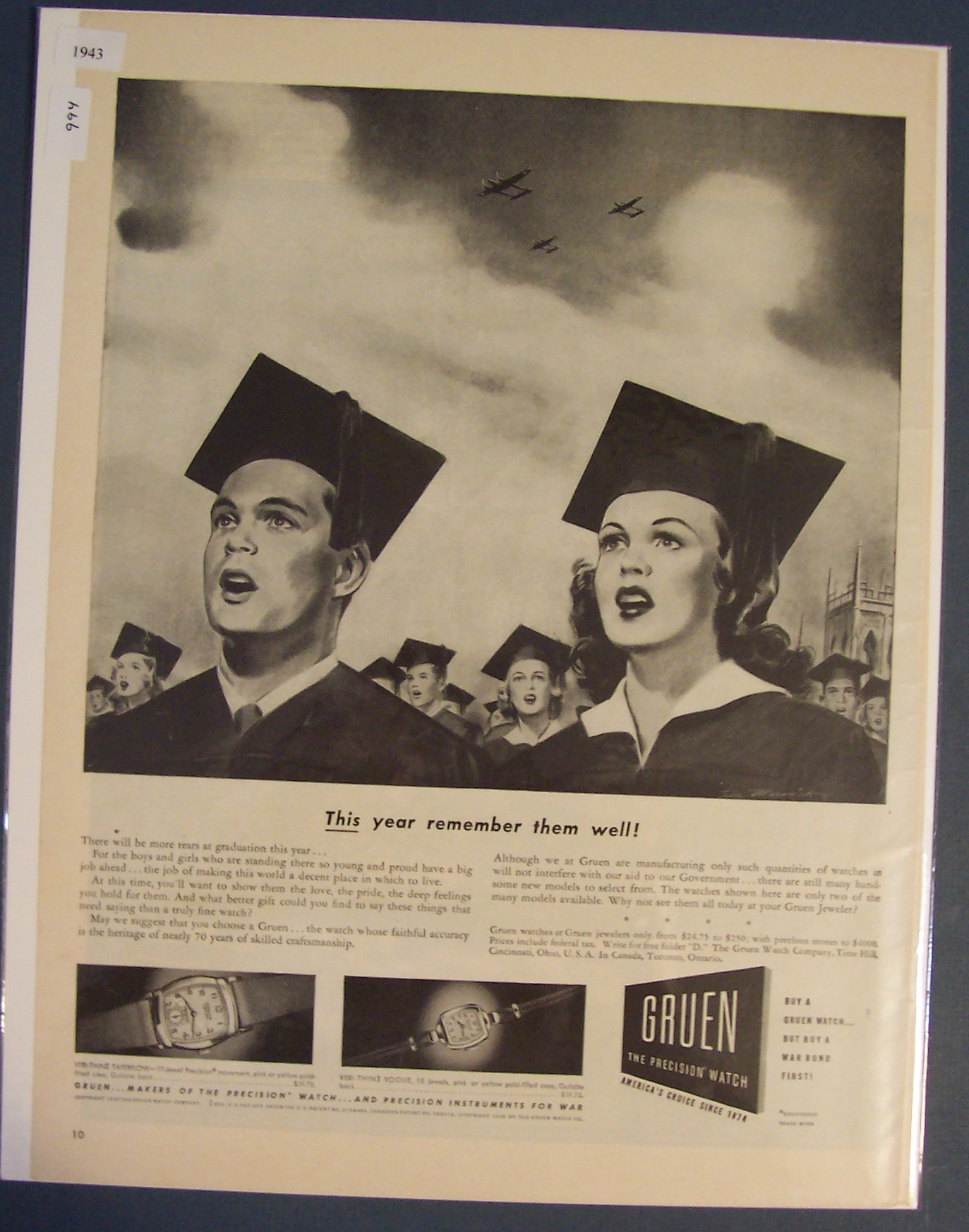 1943 Gruen Watches with Boy & Girl Graduating