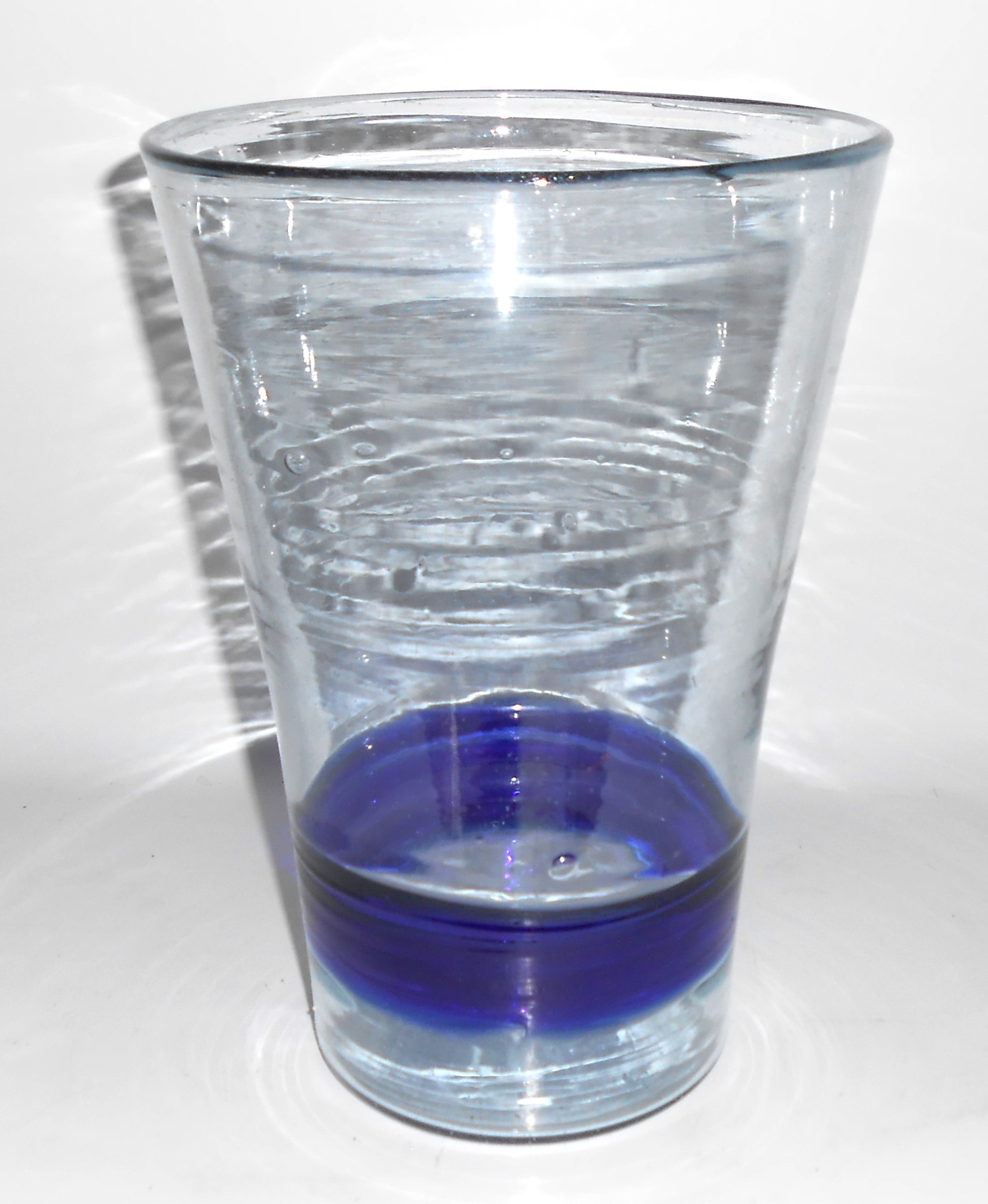 Vintage Mexico Hand Blown Blue Glass Large Art Vase