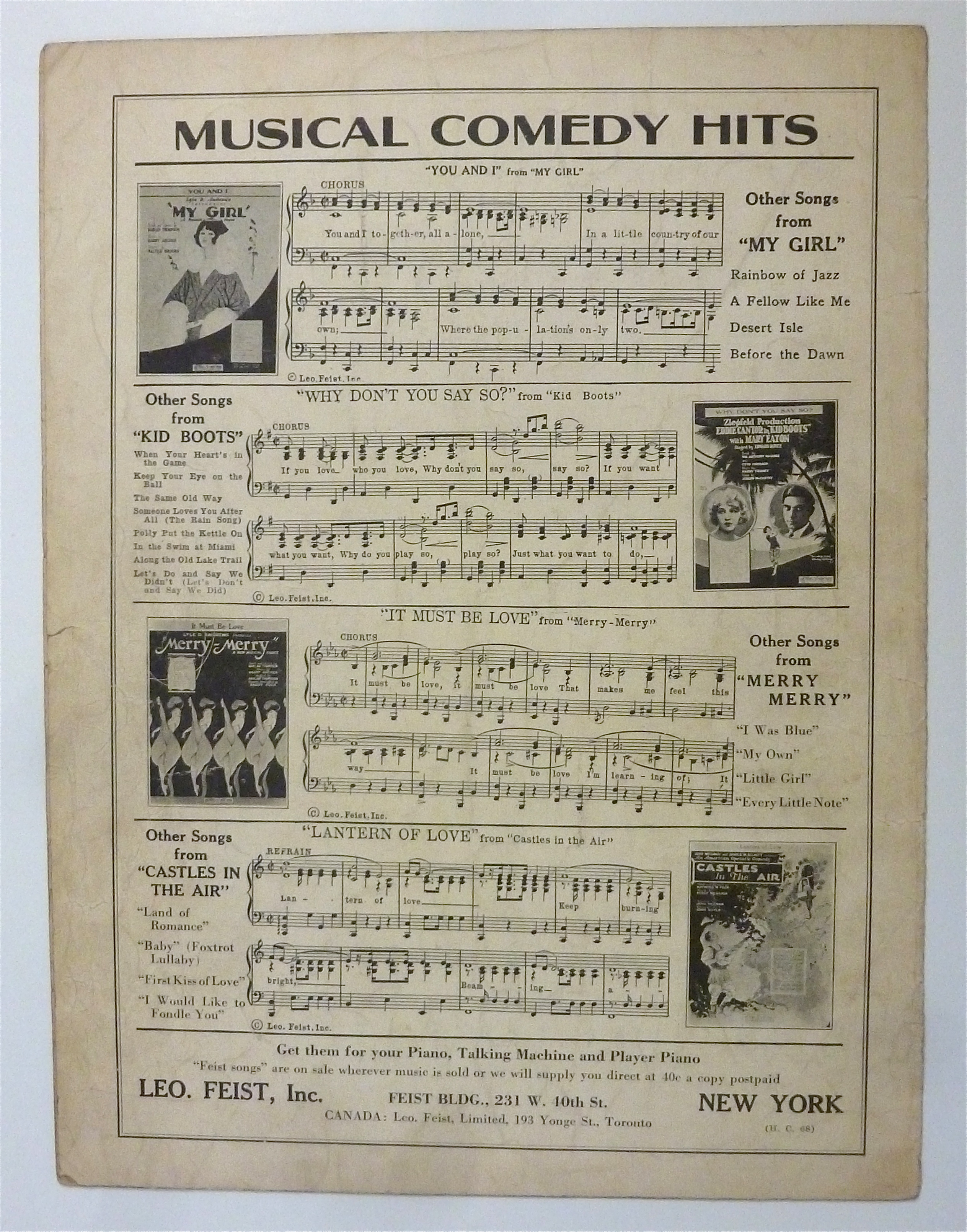 Sheet Music For 1921 Song Of Love