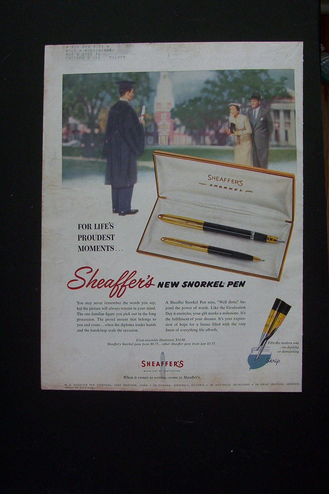 1955 Sheaffer's Snorkel Pen with Boy Graduating