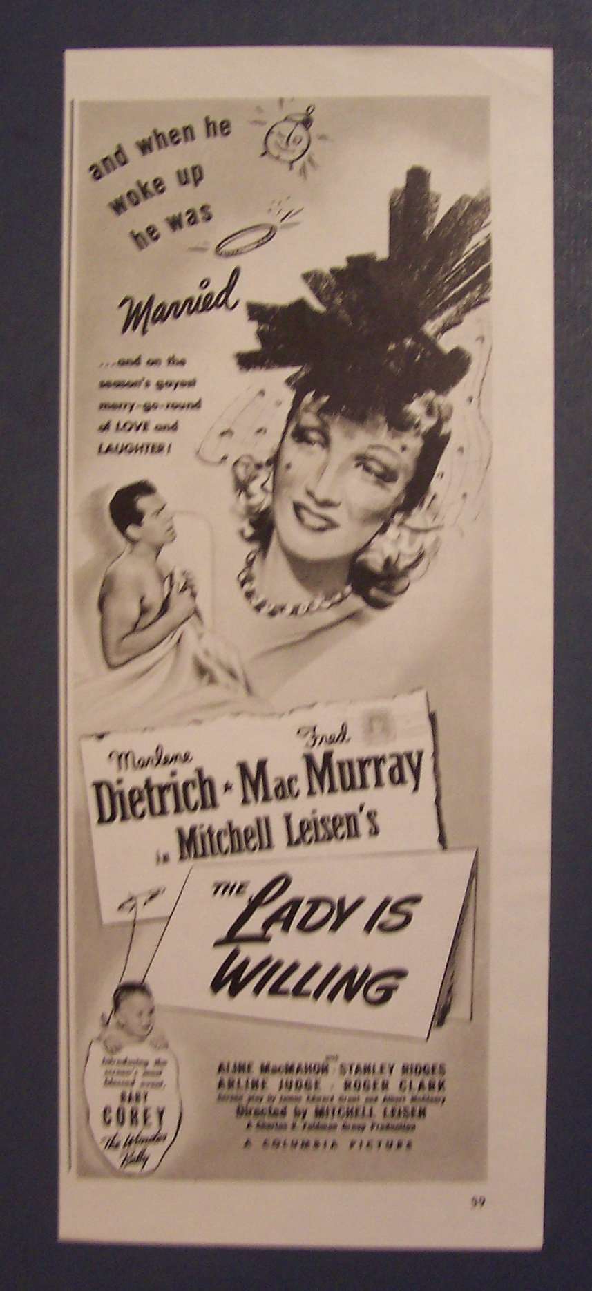 1942 Movie Ad For The Lady Is Willing