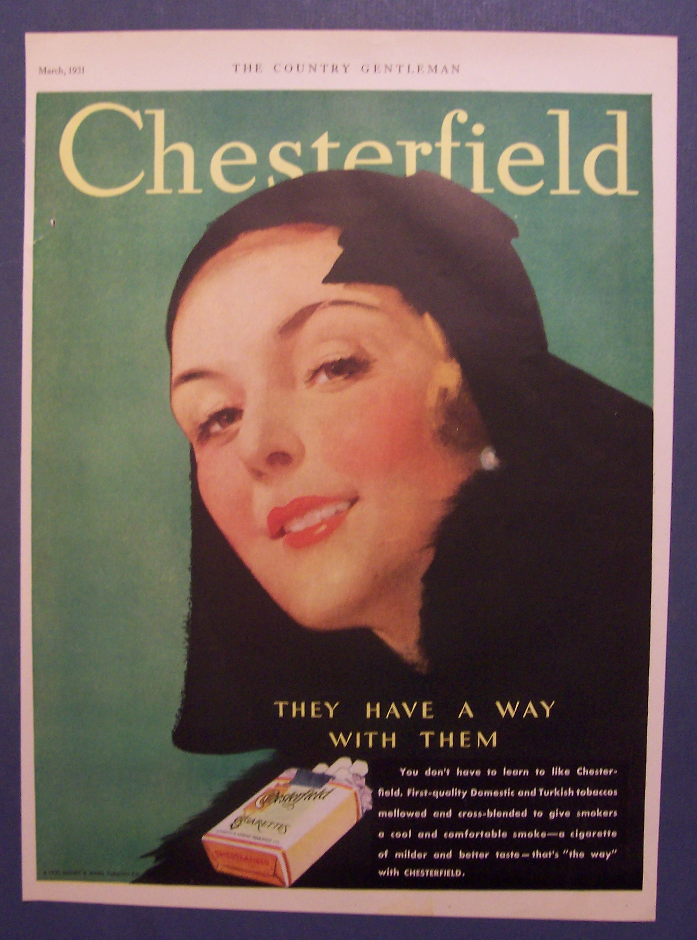 1931 Chesterfield Cigarettes with Lovely Woman
