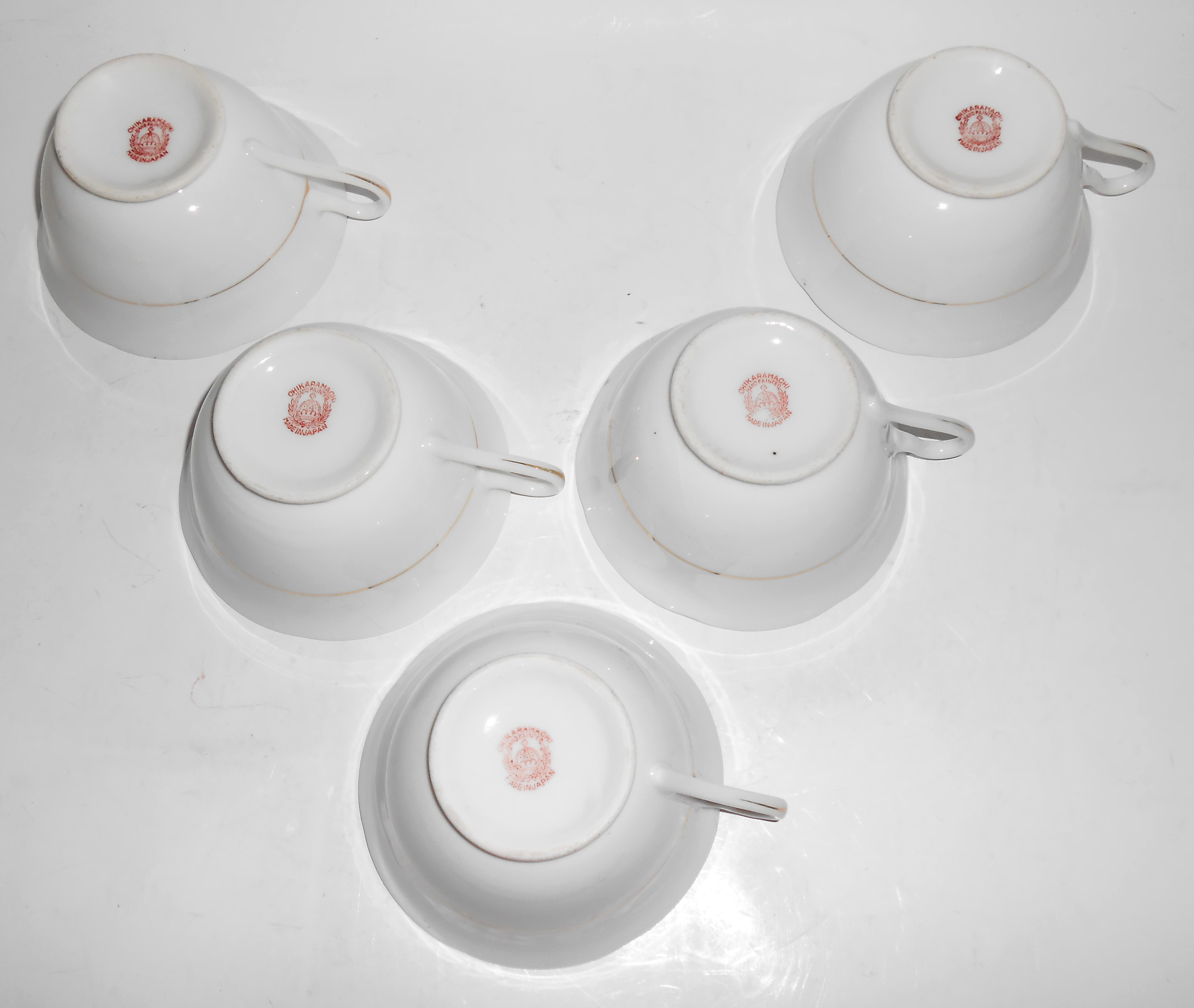 Chikaramichi Japan China Porcelain Set/5 Gold Band Cups