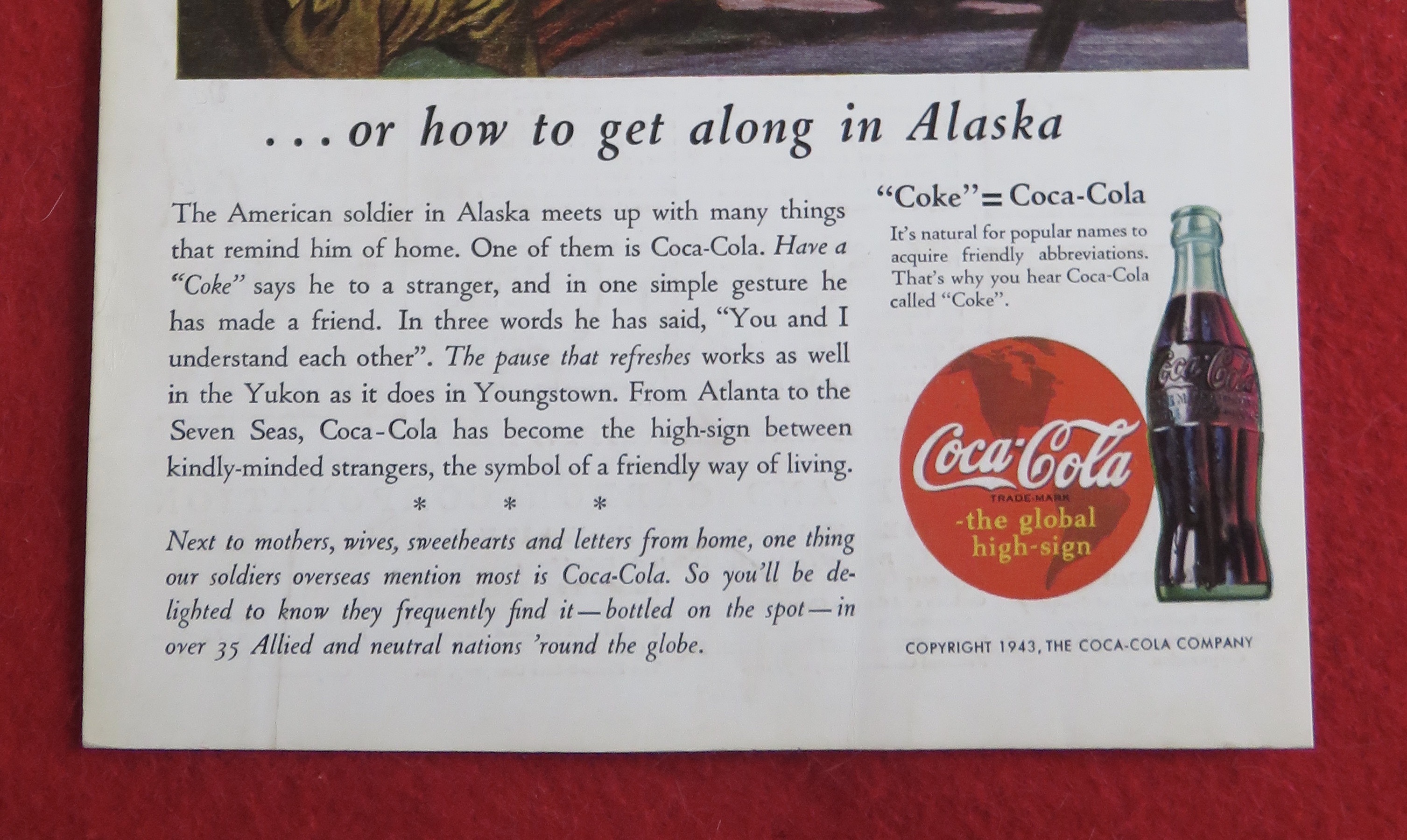 1943 Coca Cola (Coke) with Soldiers Teaching Baseball