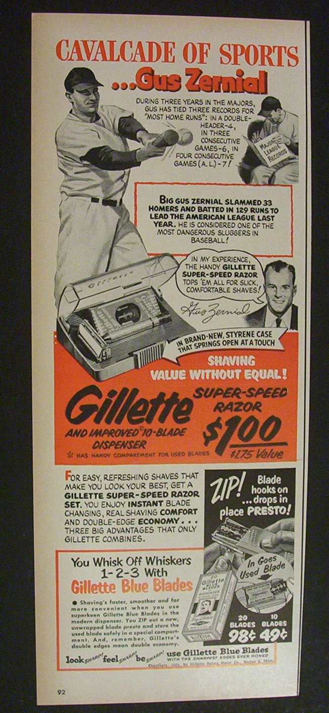 1952 Gillette Super-Speed Razor w/ Gus Zernial