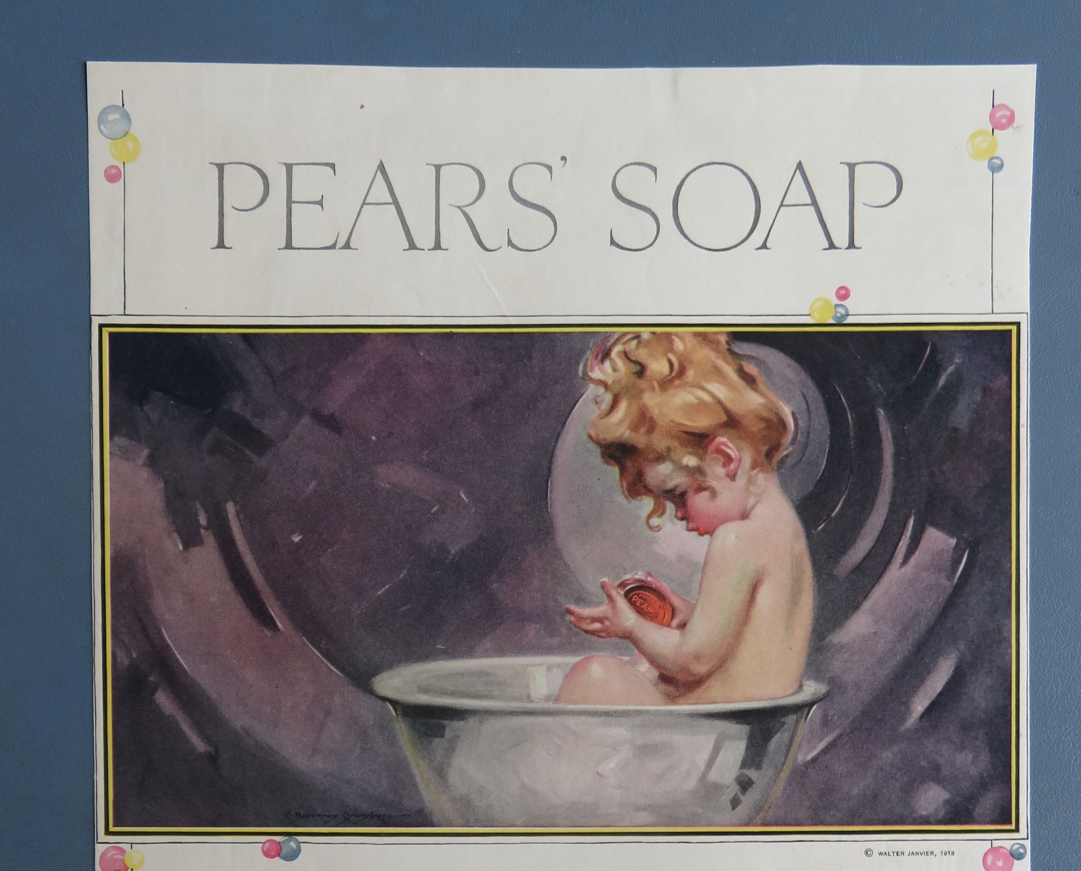 1918 Pears' Soap with Little Girl Bathing In Bucket
