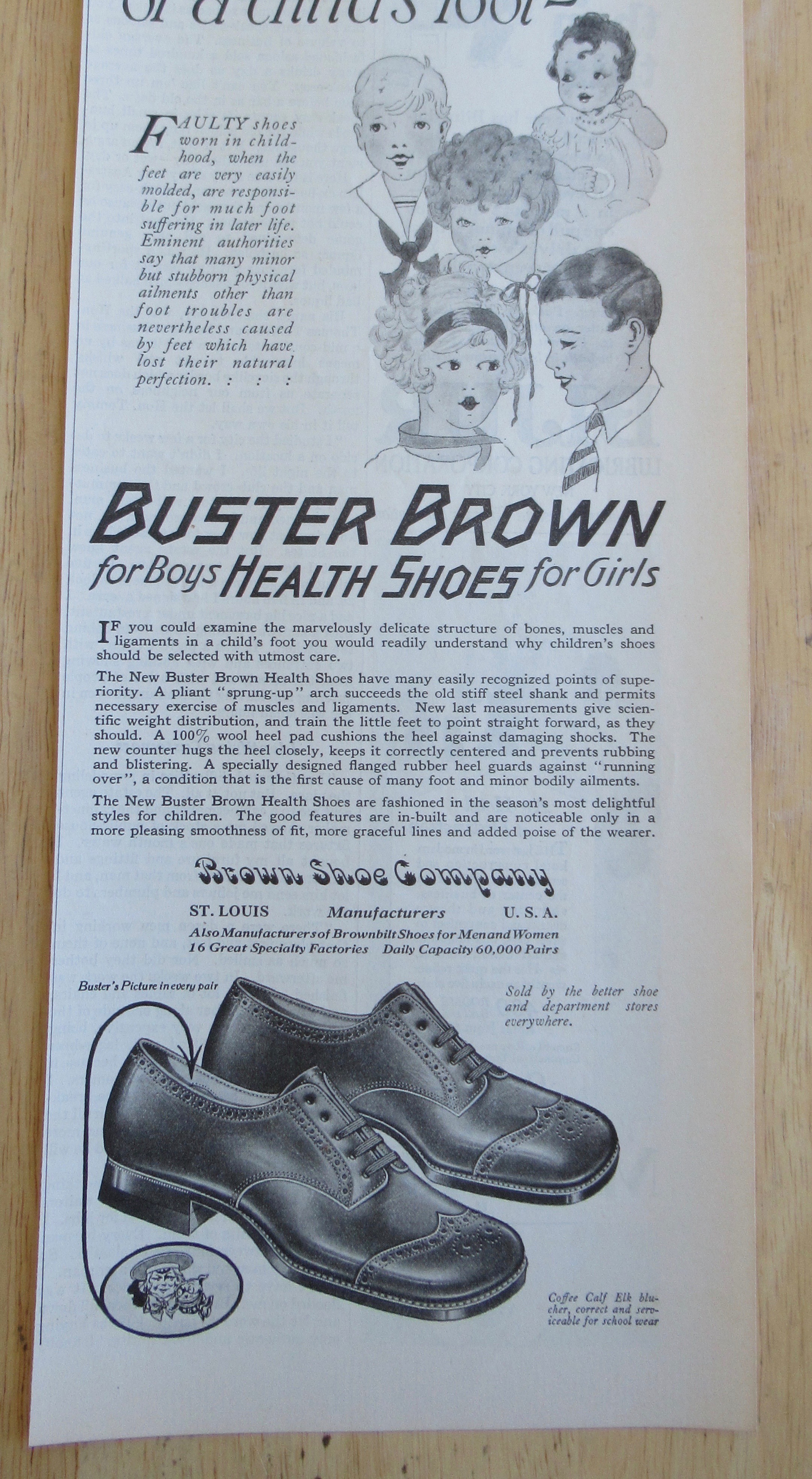 1926 Buster Brown Shoes with Structure of Child's Foot