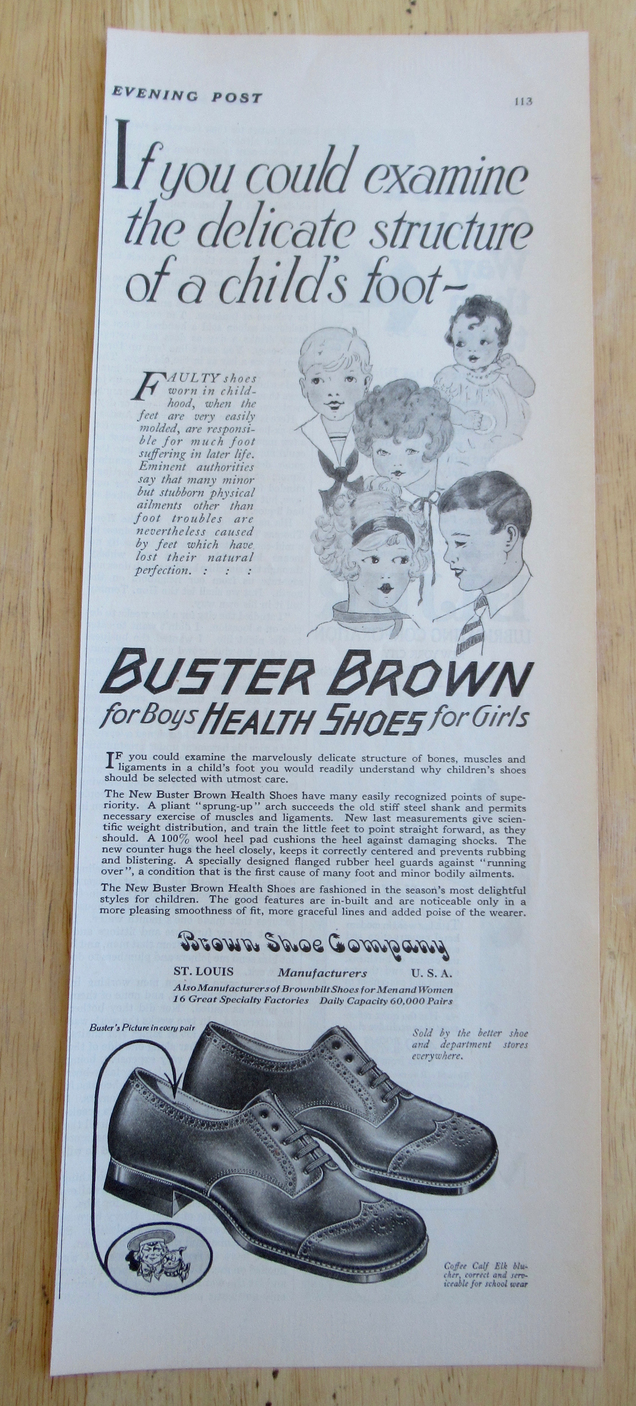 1926 Buster Brown Shoes with Structure of Child's Foot