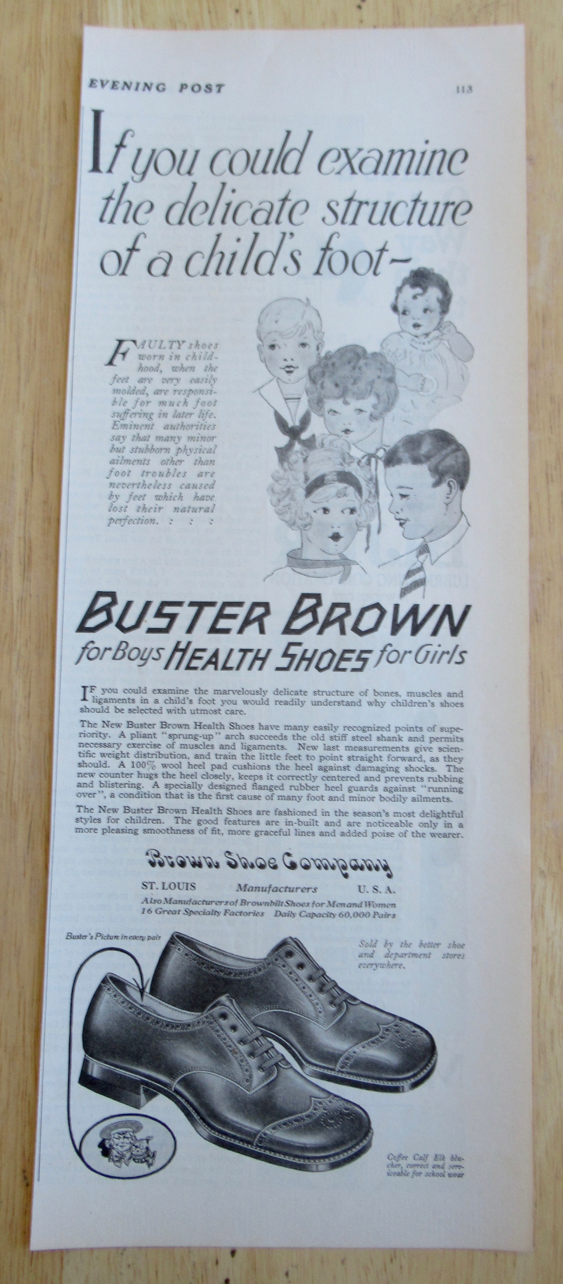 1926 Buster Brown Shoes with Structure of Child's Foot