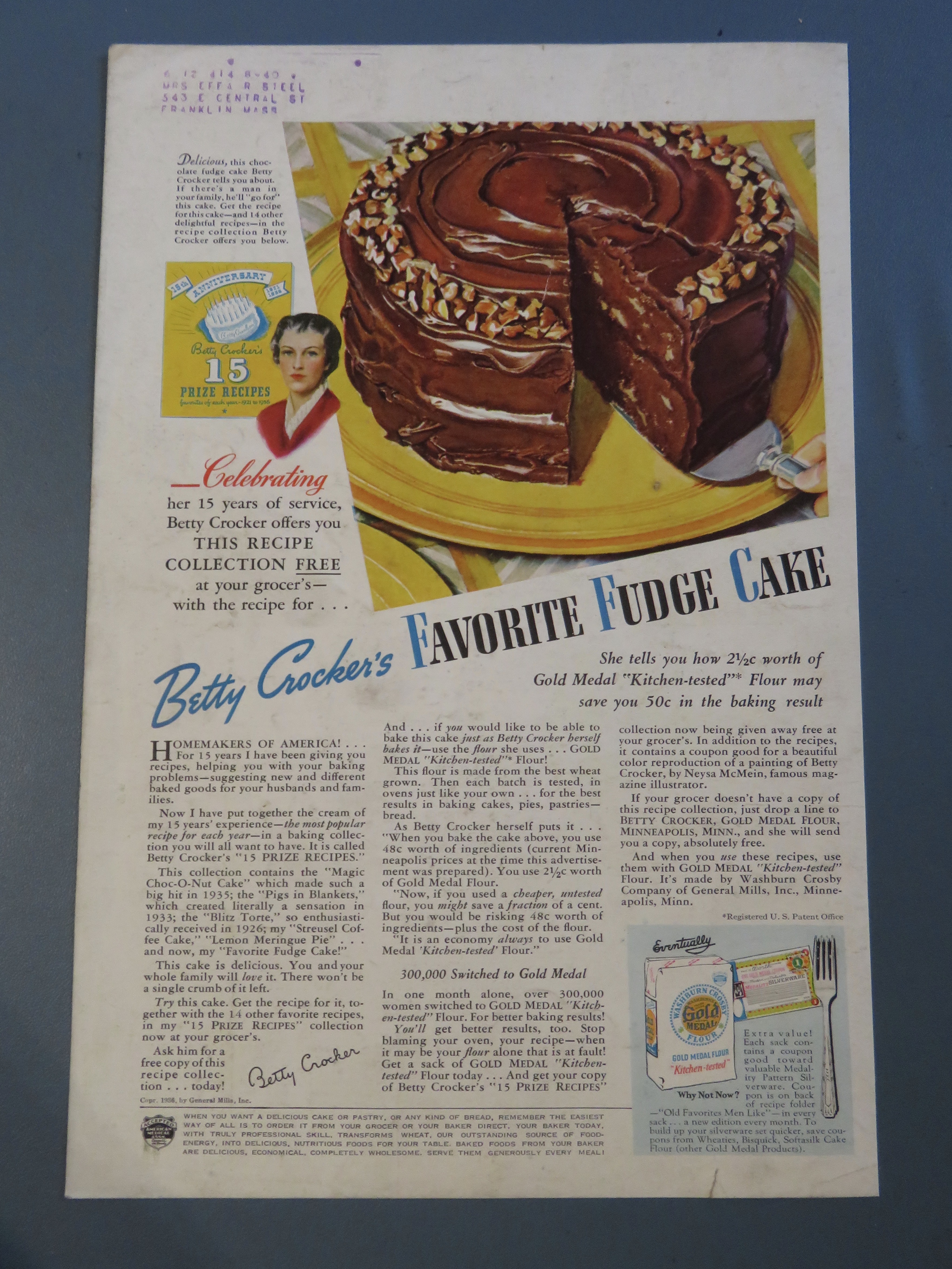 1936 Gold Medal Flour with Betty Crocker's Fudge Cake