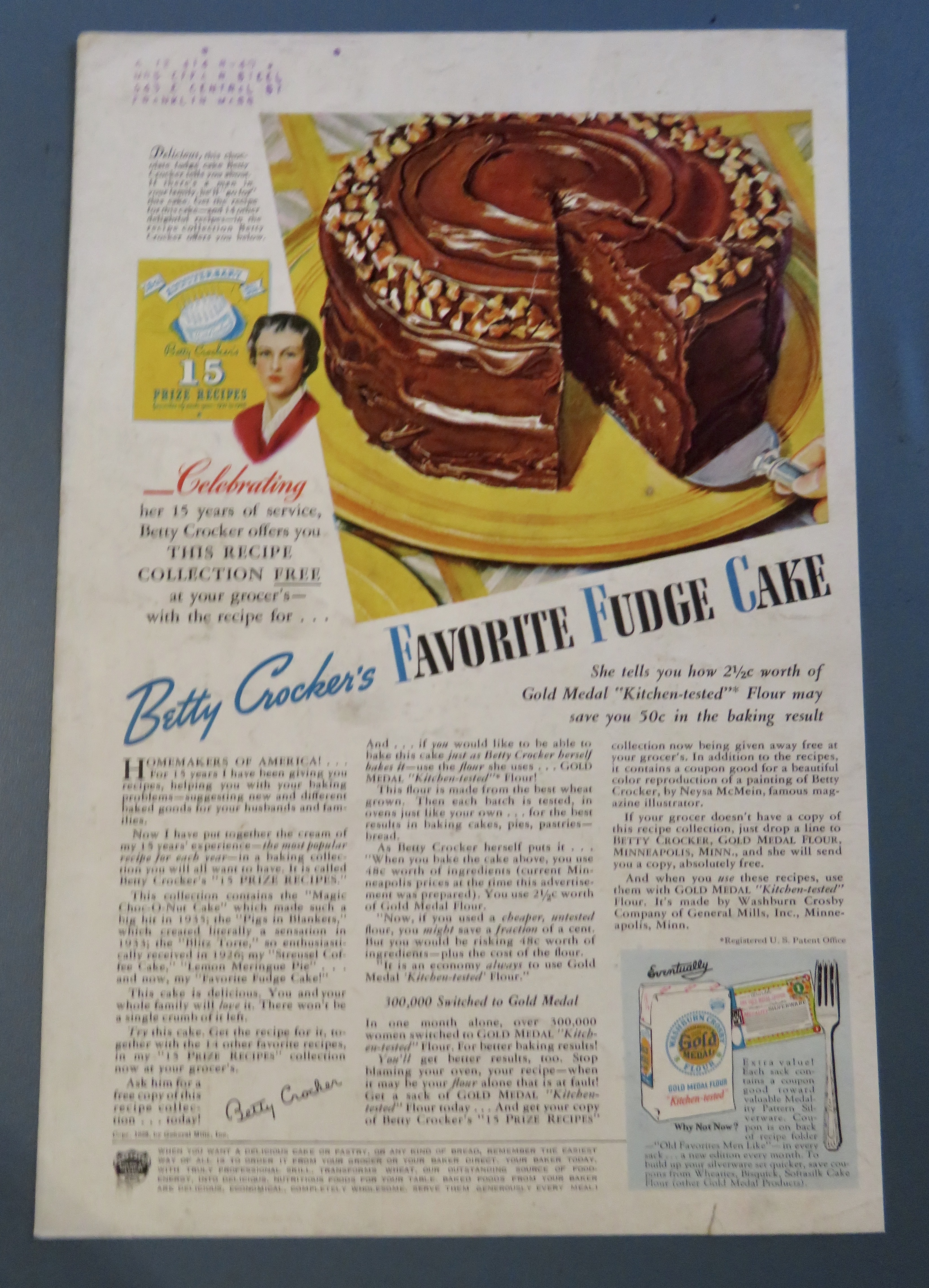 1936 Gold Medal Flour with Betty Crocker's Fudge Cake