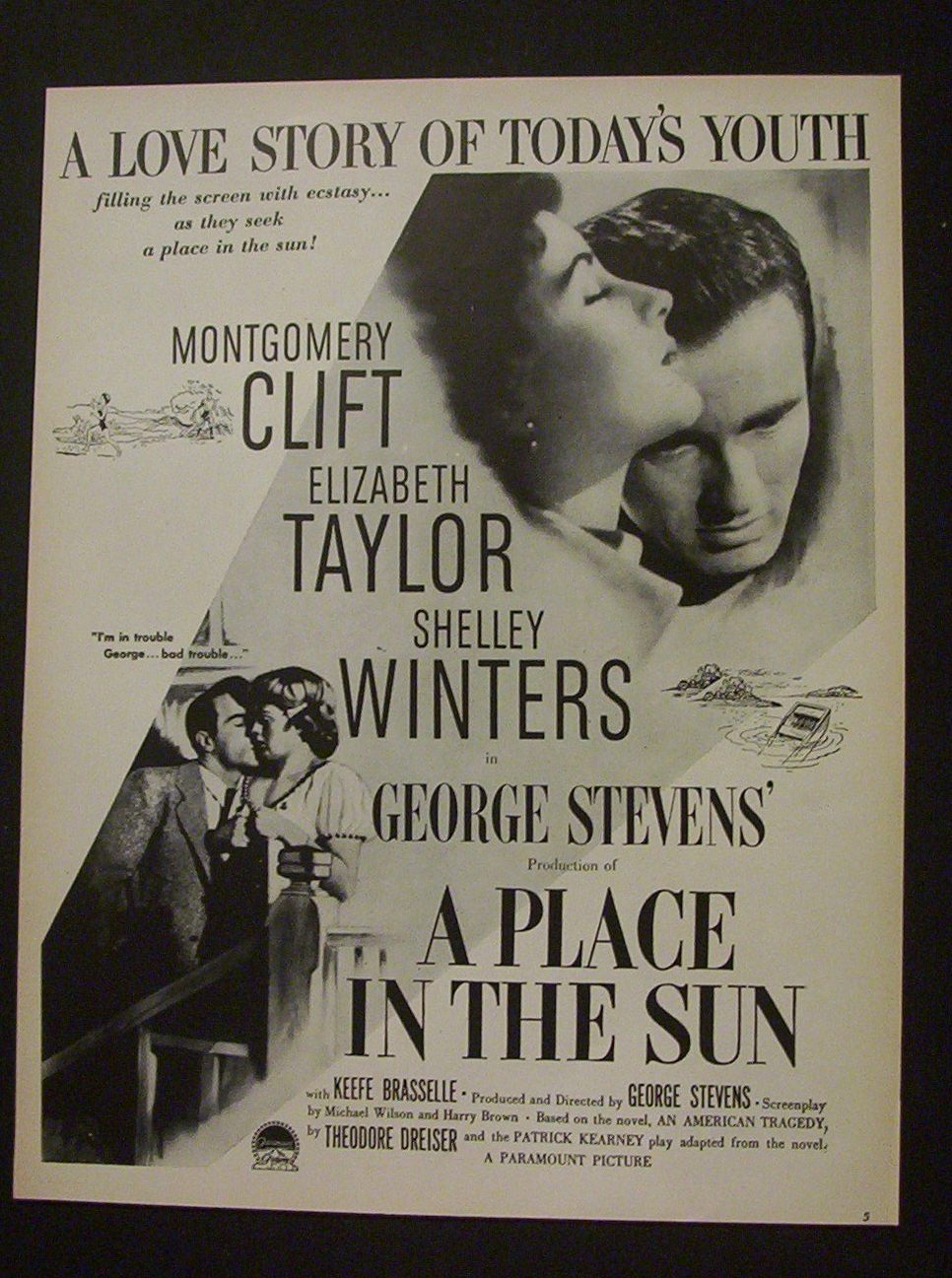 1951 Movie  Ad  for "A Place In The Sun"