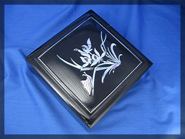 Oriental black laquor box with mother of pearl