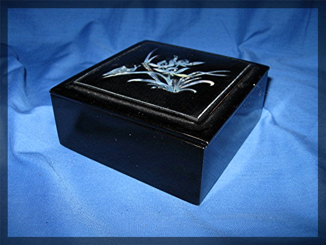 Oriental black laquor box with mother of pearl