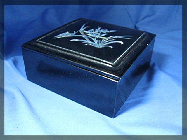 Oriental black laquor box with mother of pearl