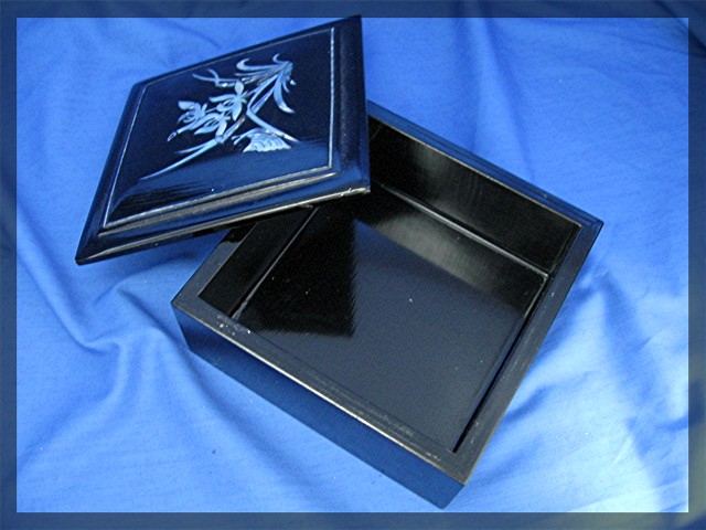Oriental black laquor box with mother of pearl