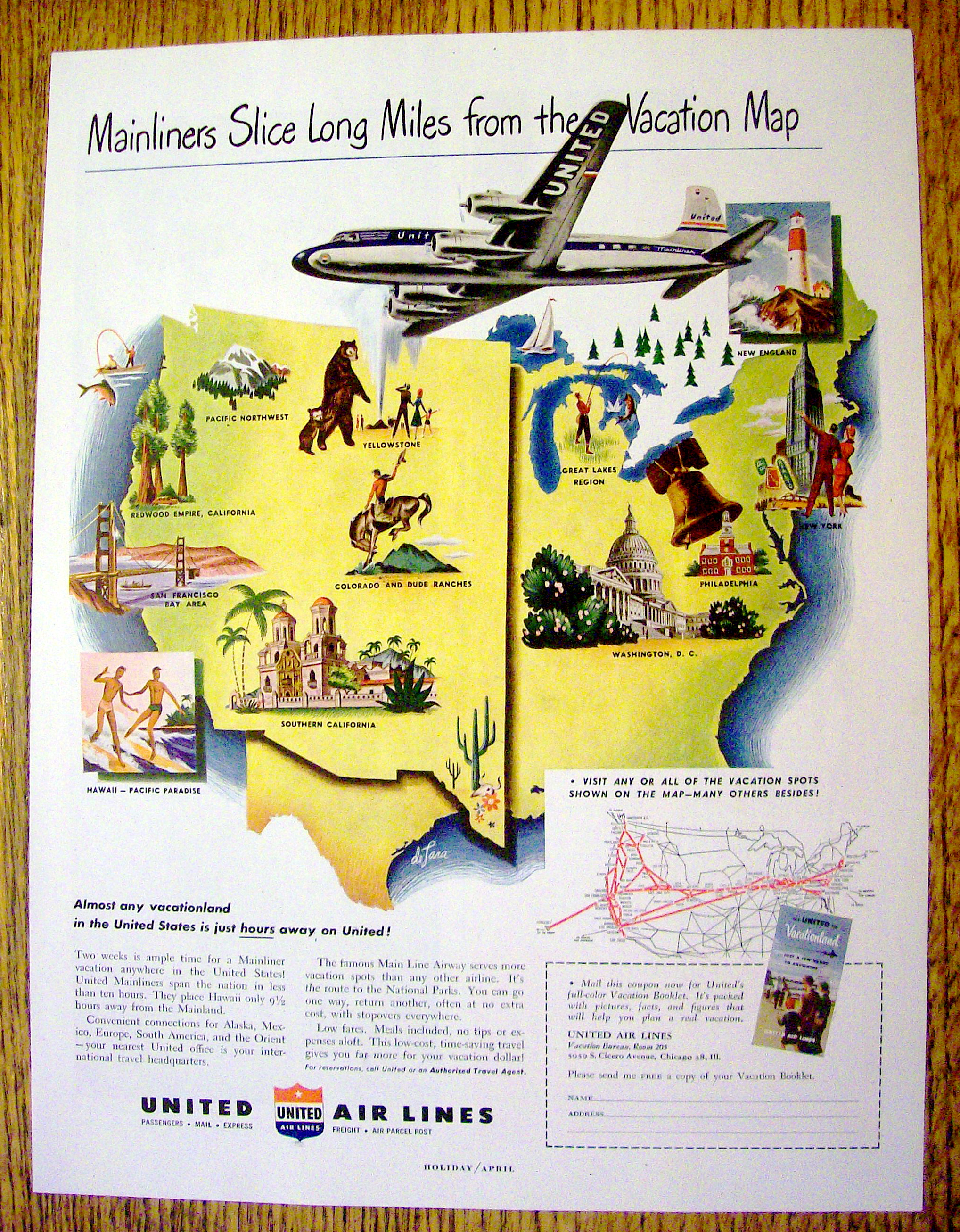 1949 United Air Lines with Many Different Places