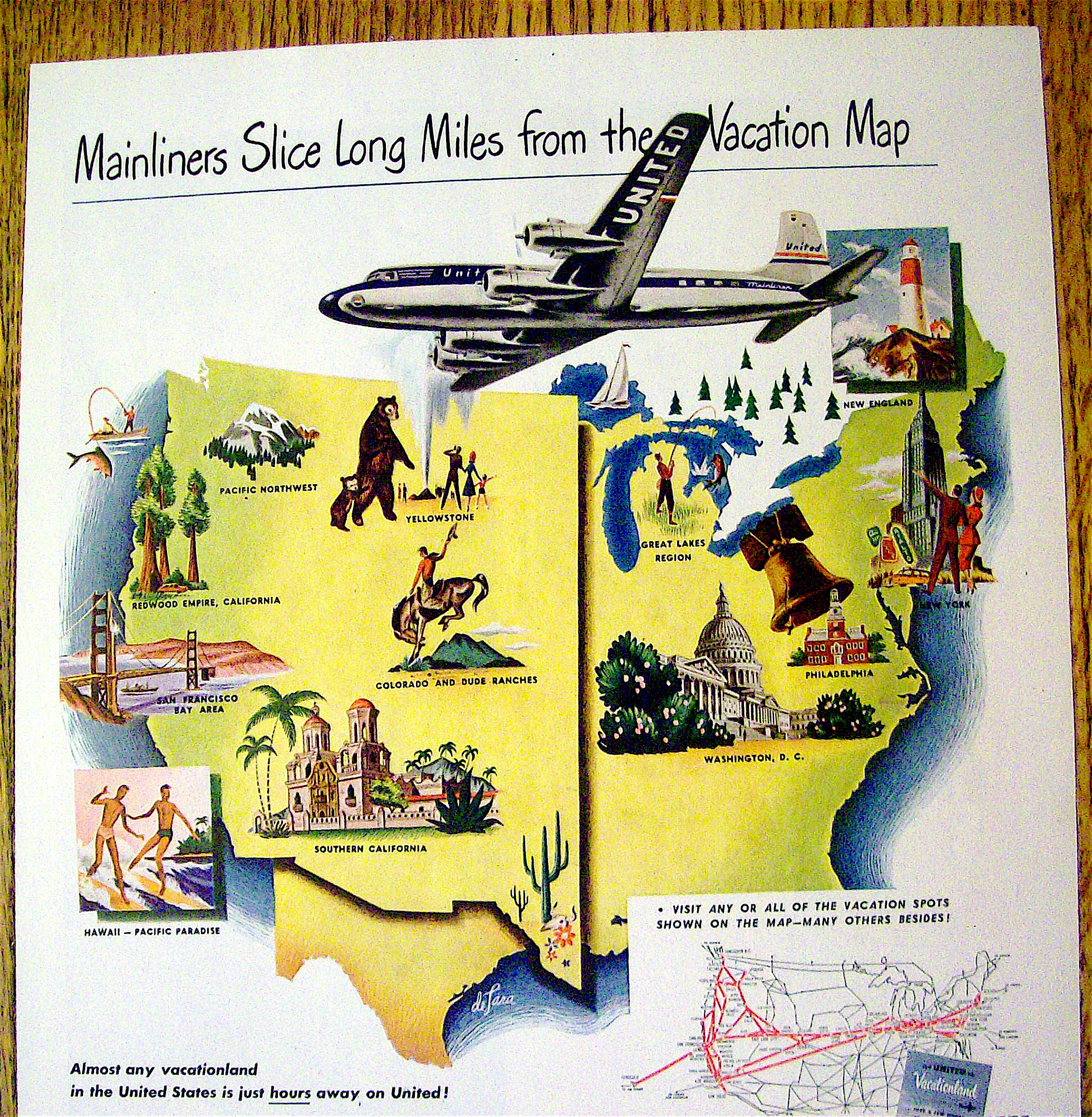 1949 United Air Lines with Many Different Places