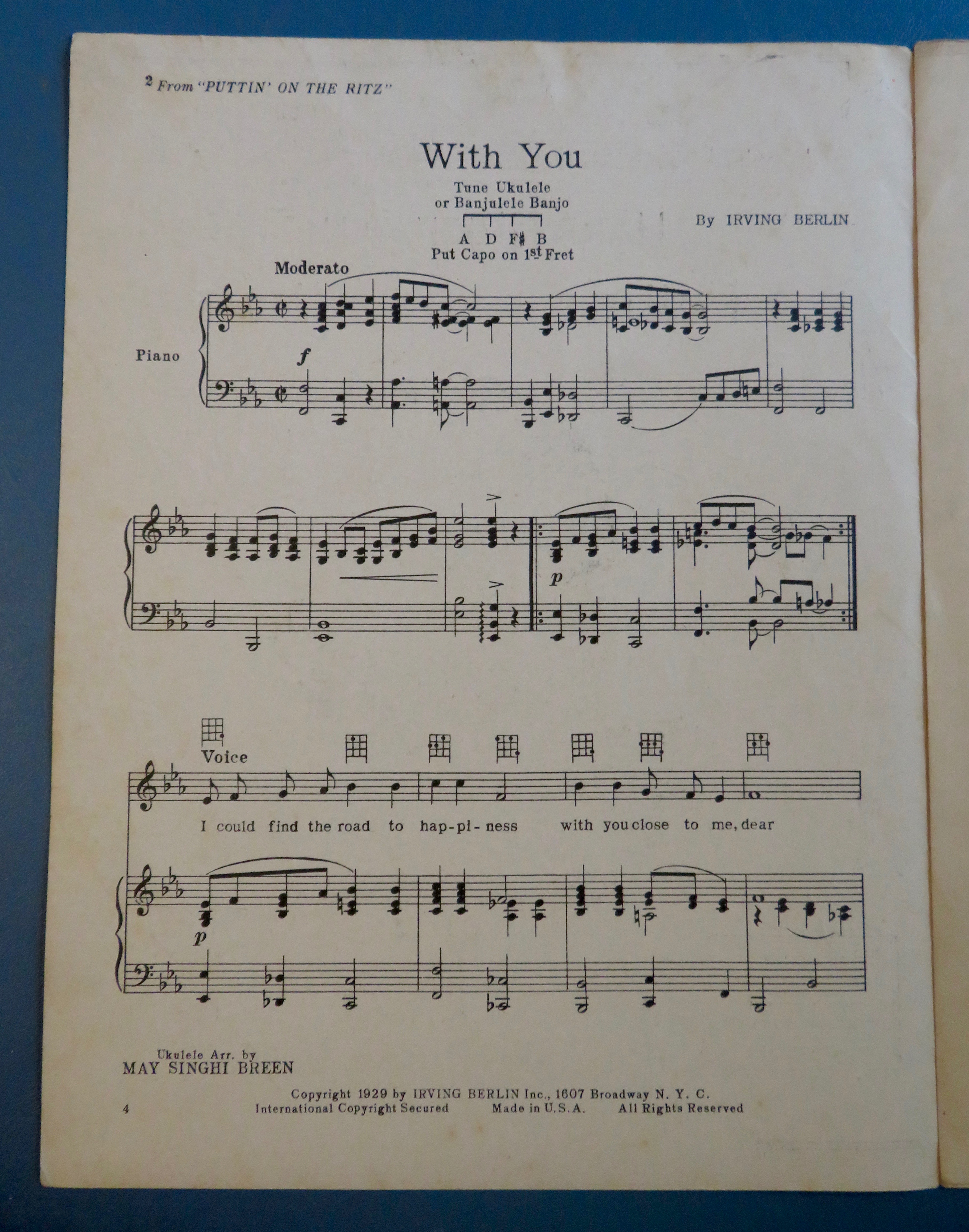 1929 With You Sheet Music Harry Richman Cover