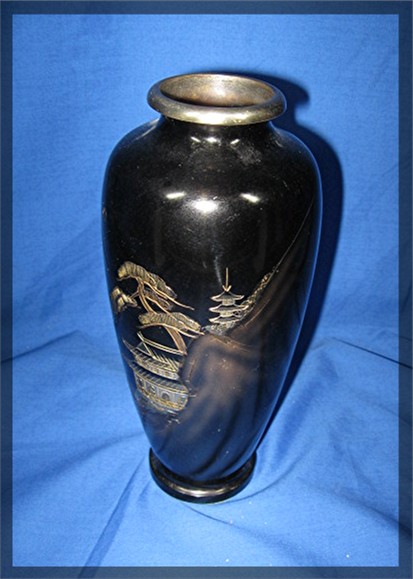 Oriental Vase, carved metal