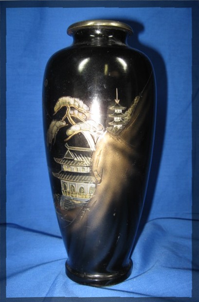 Oriental Vase, carved metal
