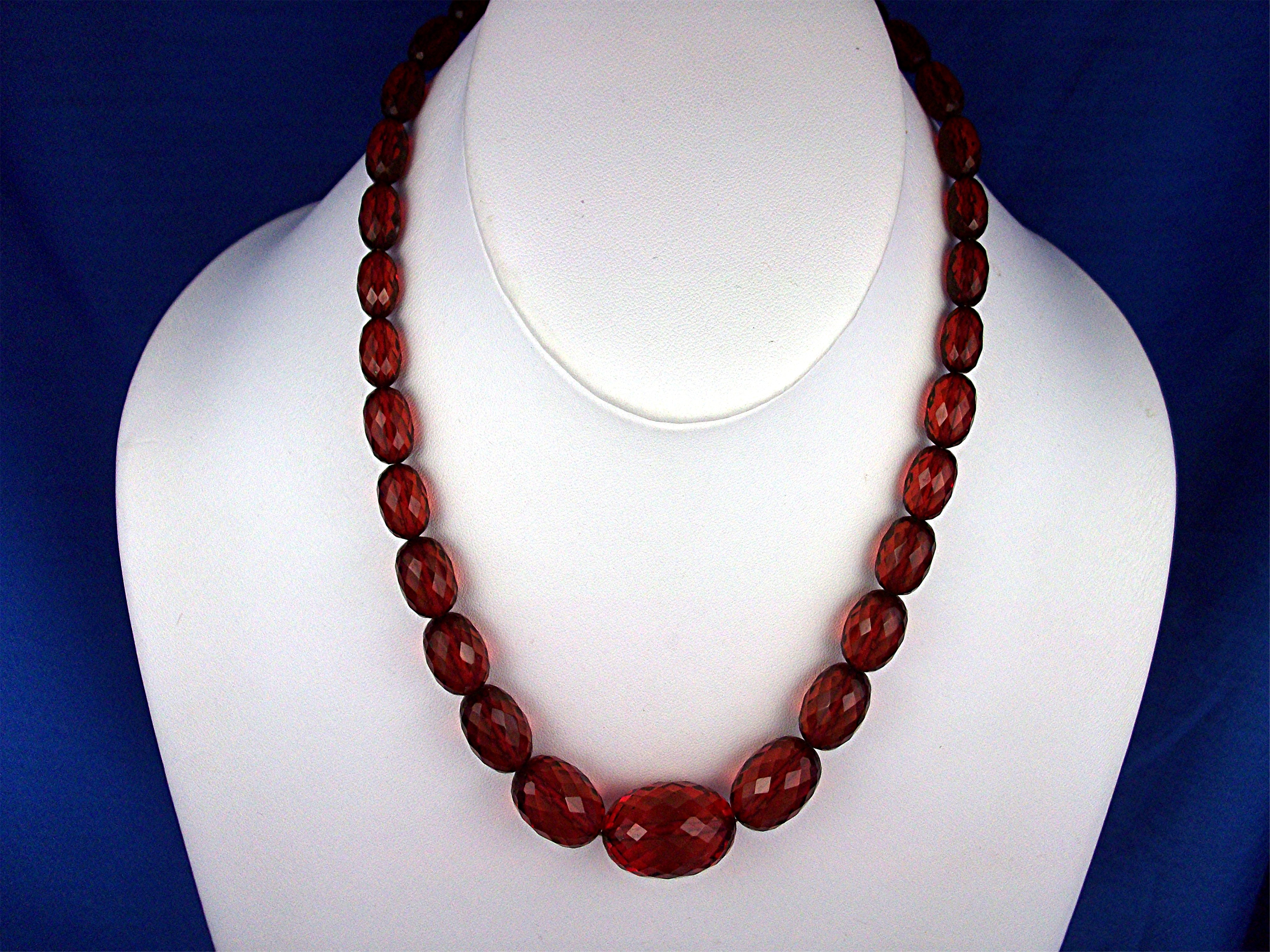 Cherry Amber Faceted Graduated Necklace 17 Inch