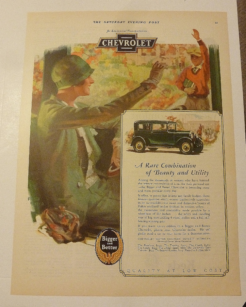 1928 Chevrolet With Woman Waving To Boy