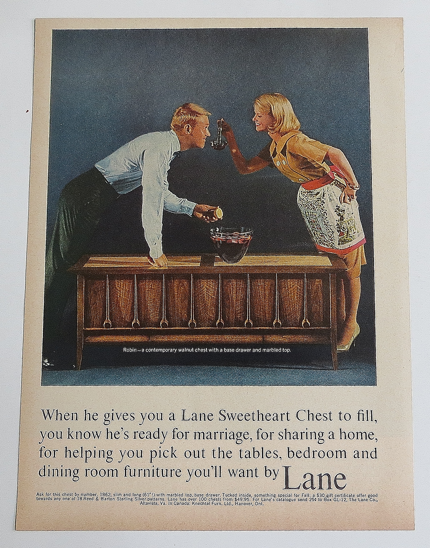 1963 Lane Sweet Heart Chest With Couple With Punch Bowl