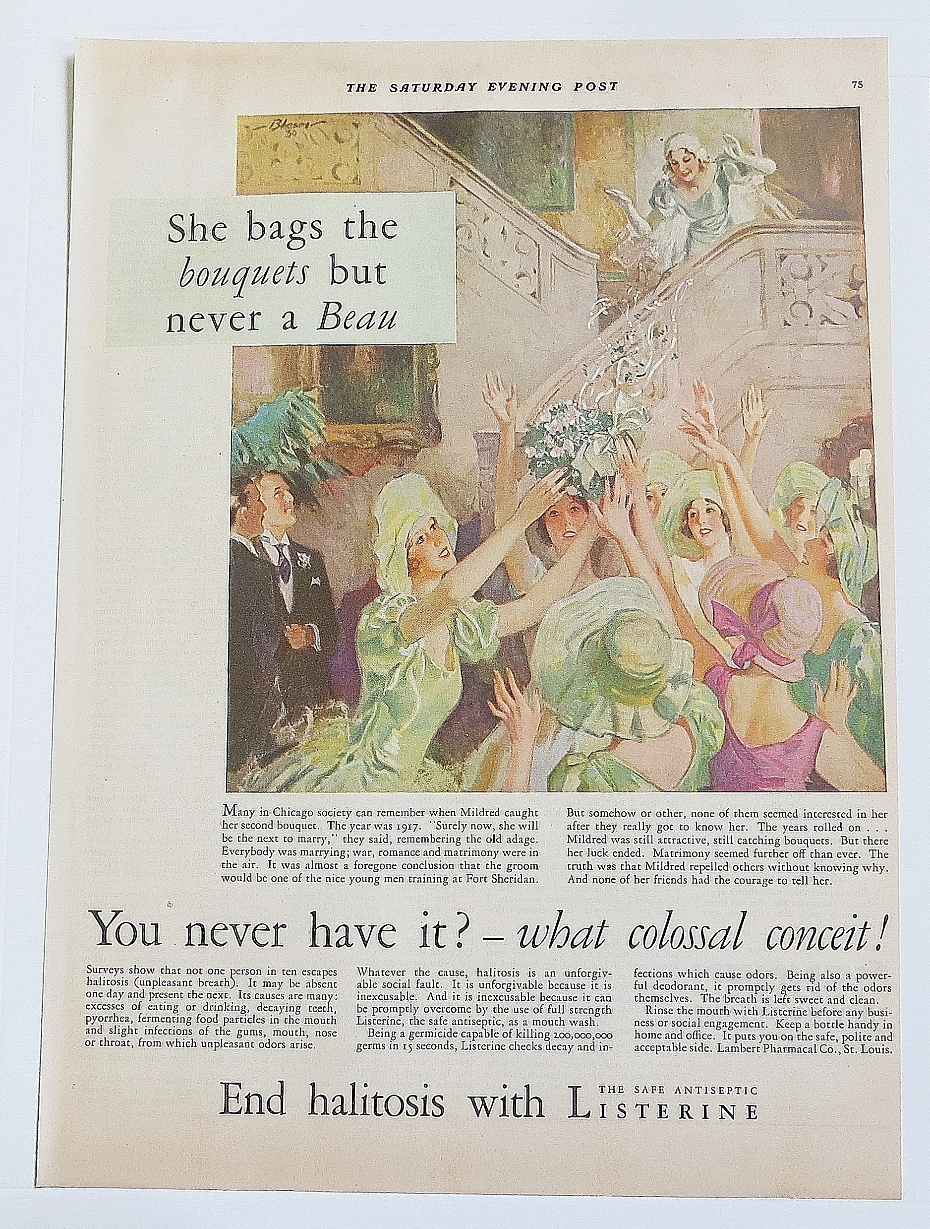 1930 Listerine With Girl Catching Bouquet