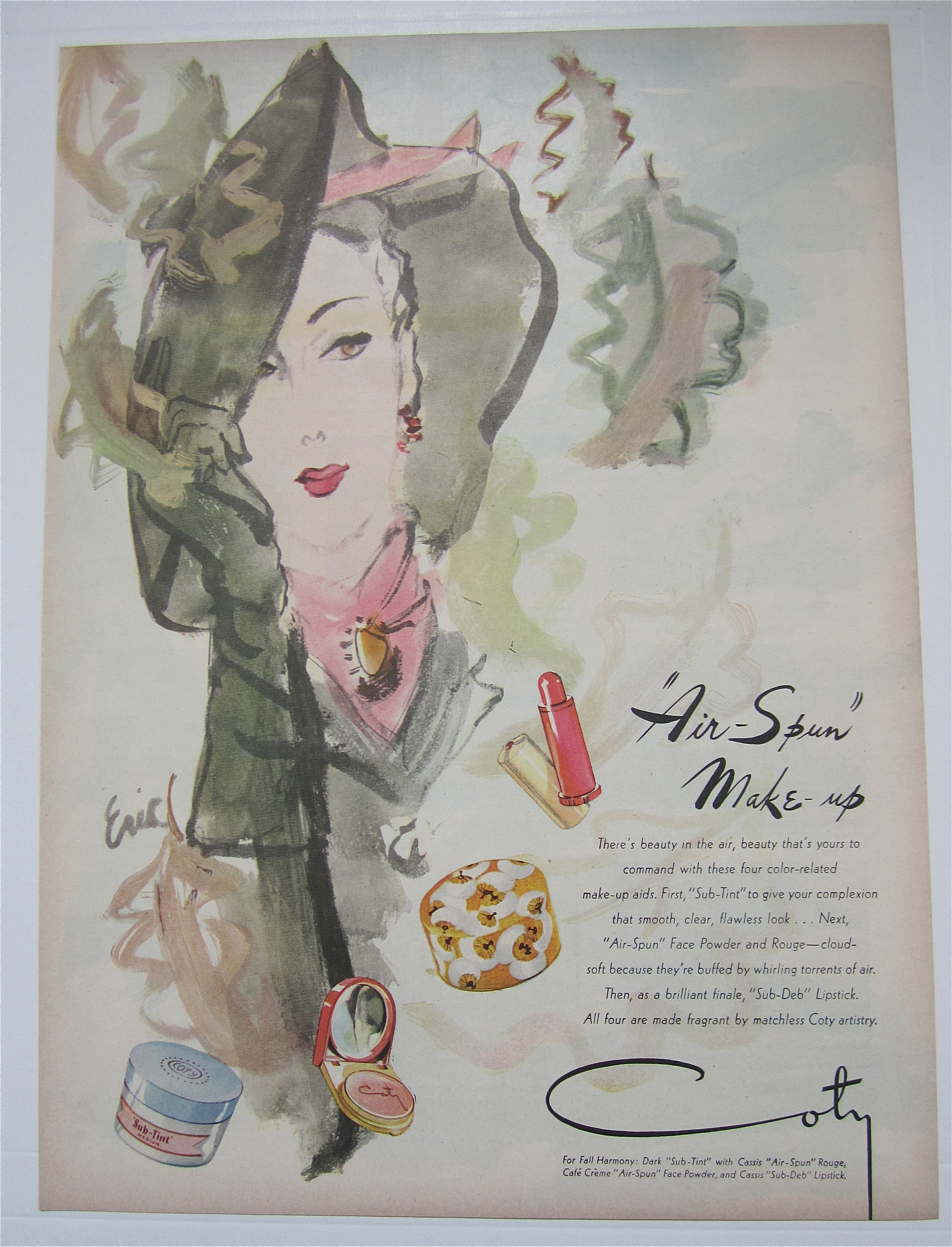 1944 Coty Air Spun Make Up with Woman Smiling