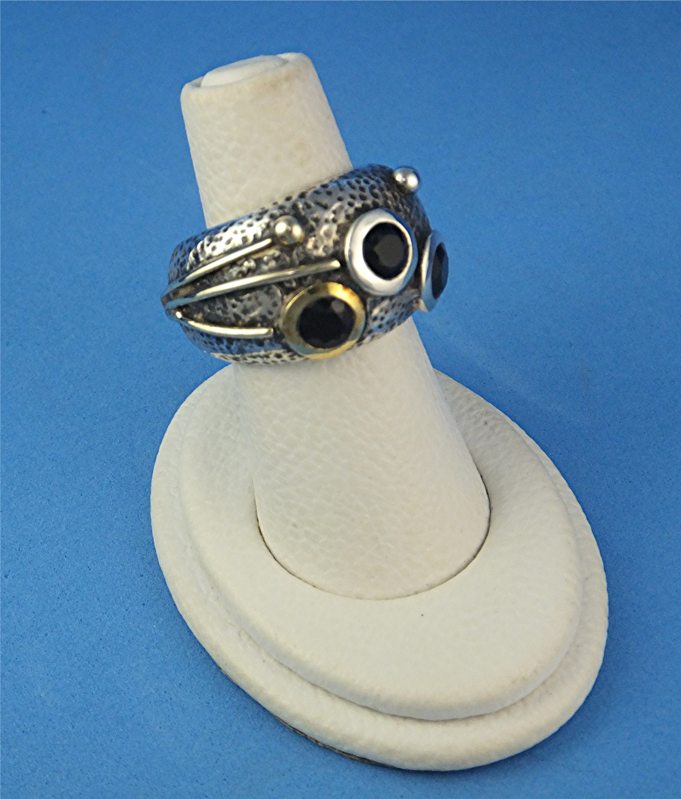 Ring Sterling Silver Gold/Brass Onyx