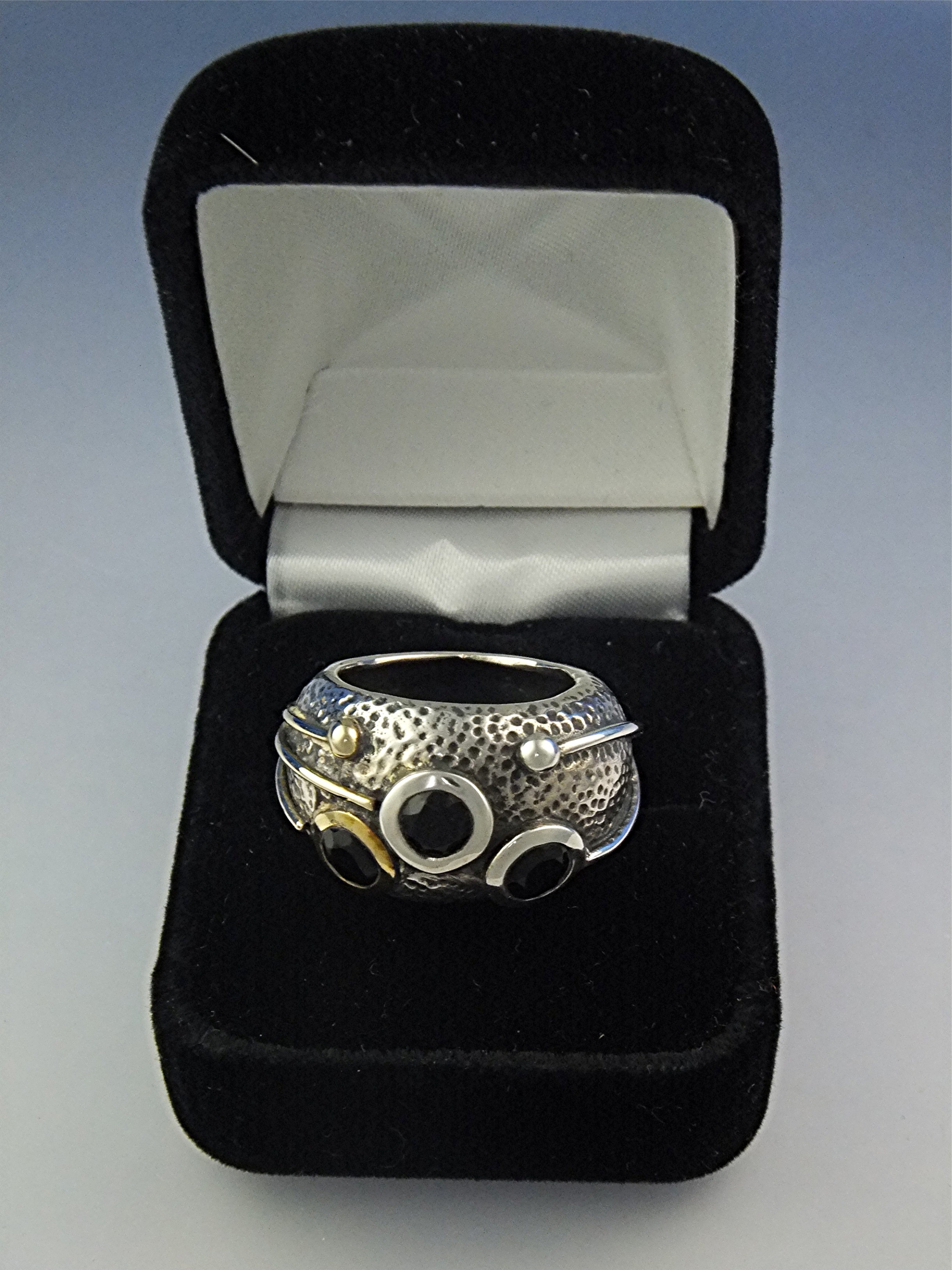 Ring Sterling Silver Gold/Brass Onyx