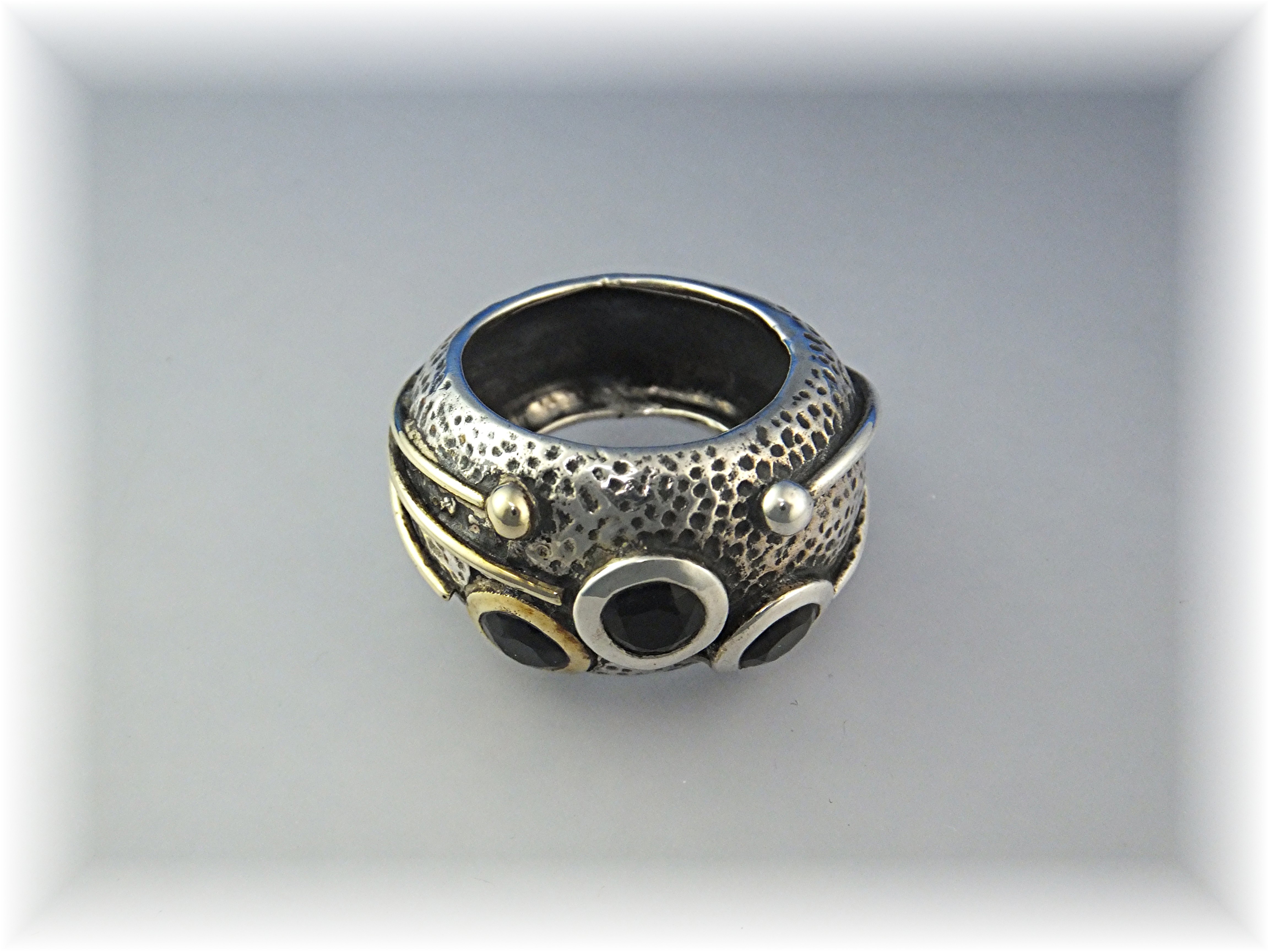 Ring Sterling Silver Gold/Brass Onyx