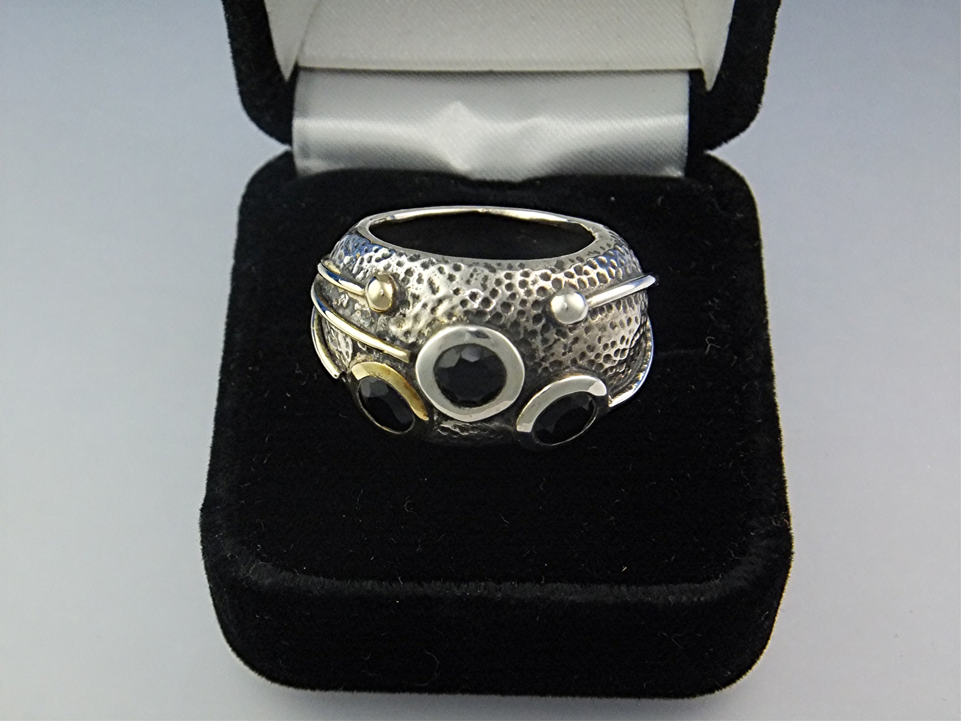 Ring Sterling Silver Gold/Brass Onyx