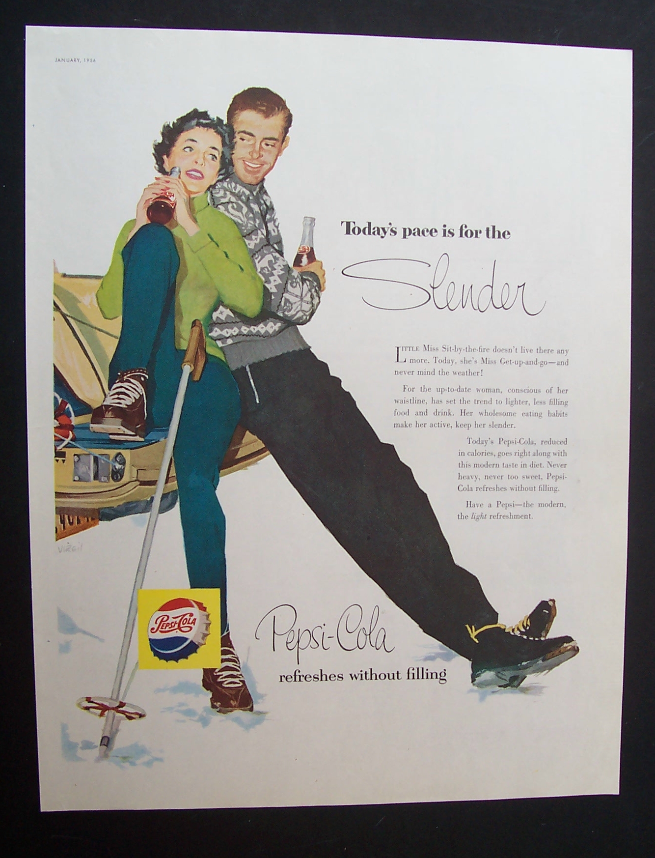 1956 Pepsi Cola (Pepsi) w/Man & Woman Enjoying Sodas