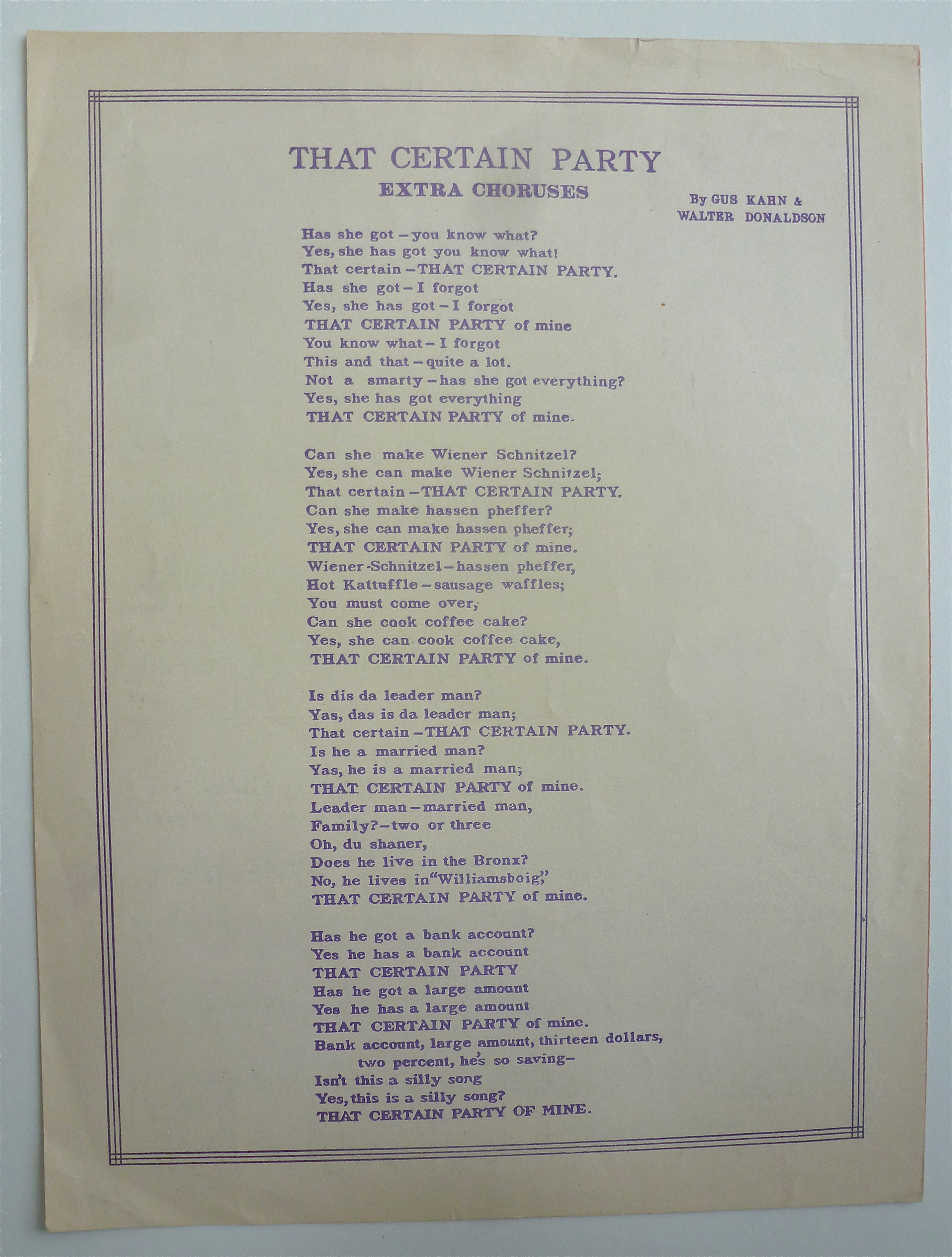 Sheet Music For 1925 That Certain Party