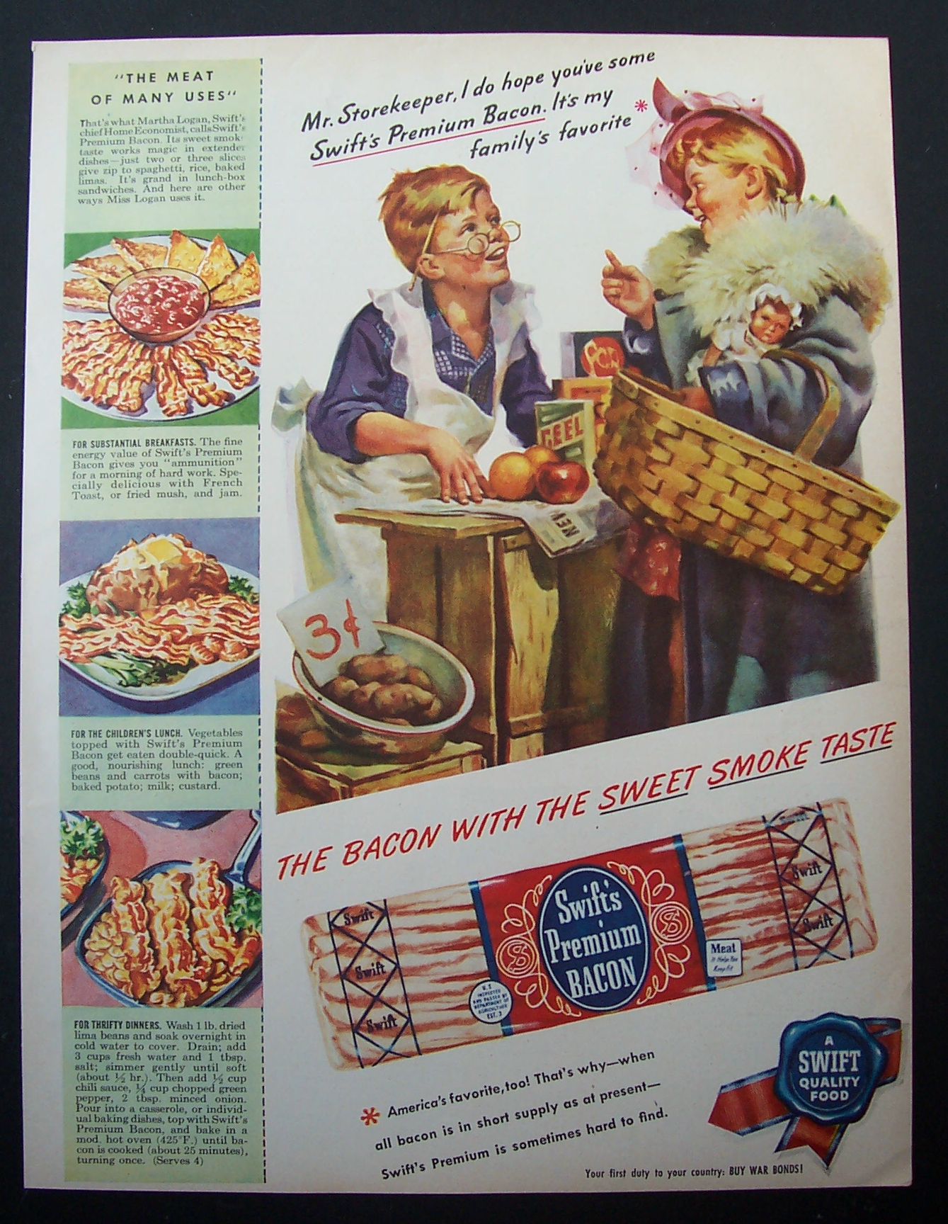 1945  Swift's  Premium  Bacon