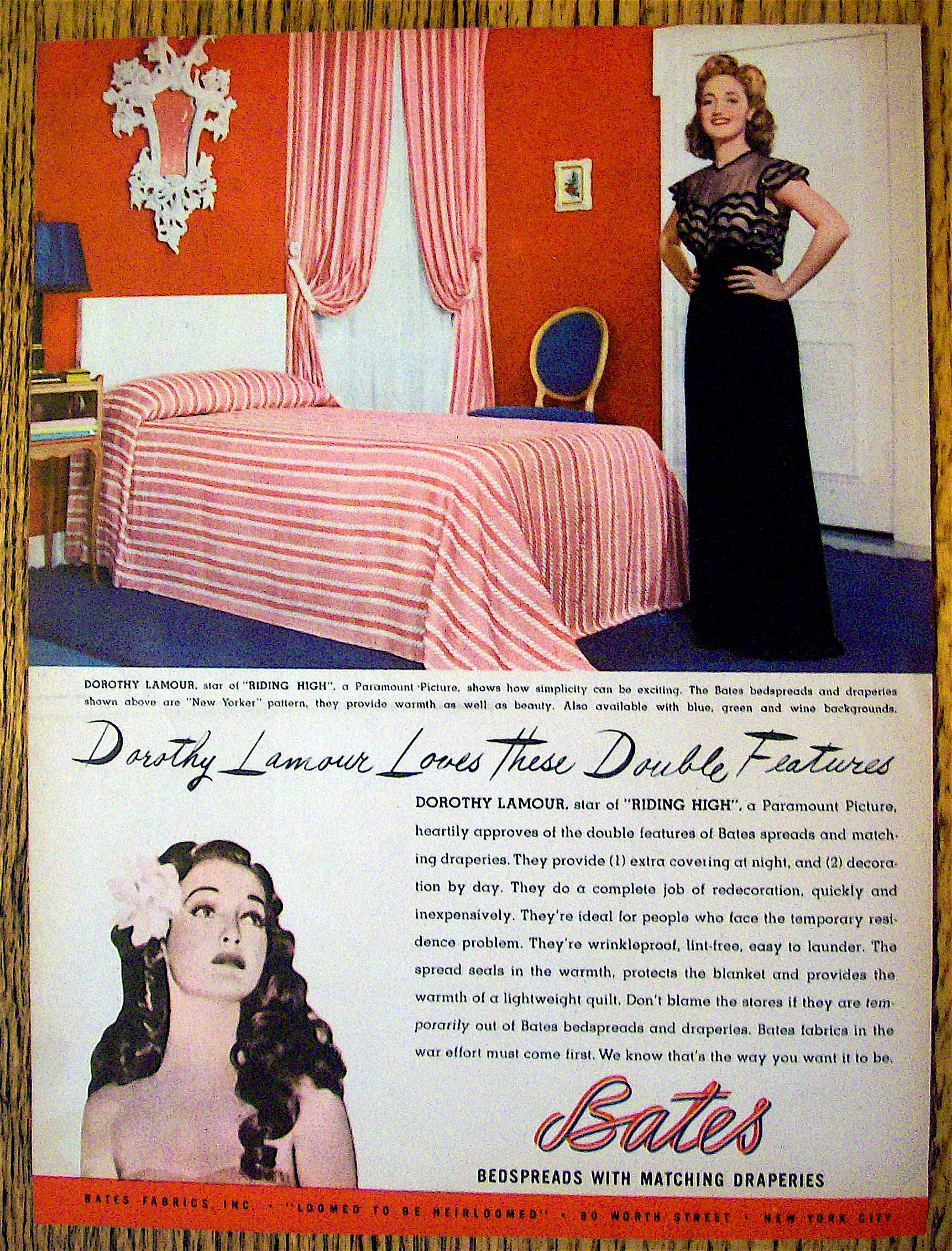 1944 Bates Bedspreads with Dorothy Lamour