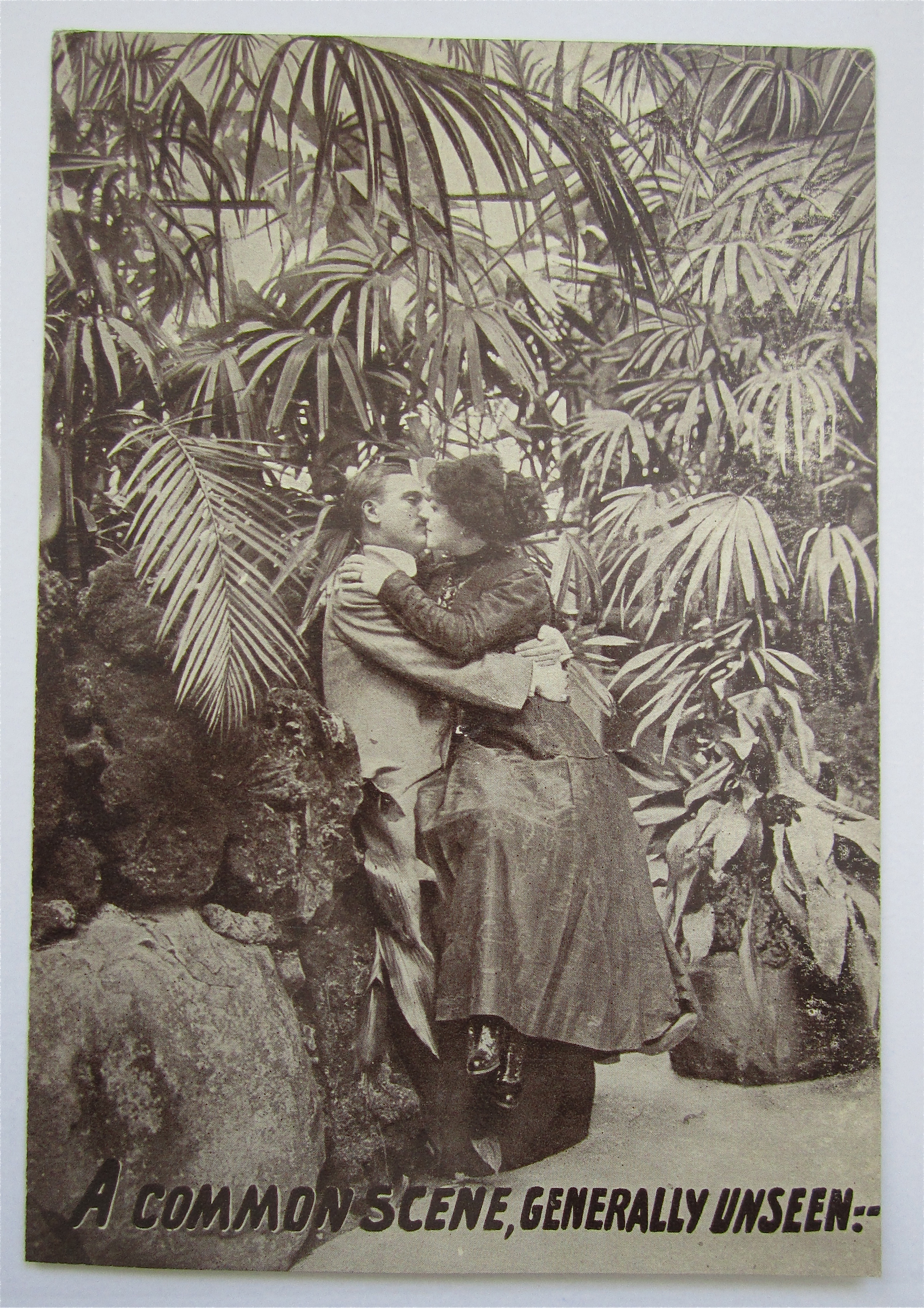 Man And Woman Kissing By Rocks And Trees Postcard