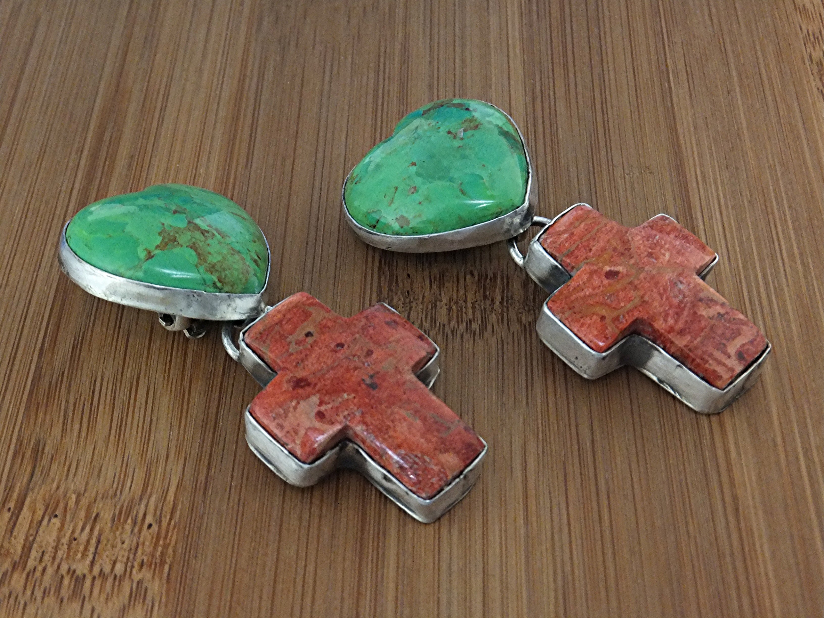 ROCKI GORMAN Sterling Silver Turquoise Coral Clip Earri