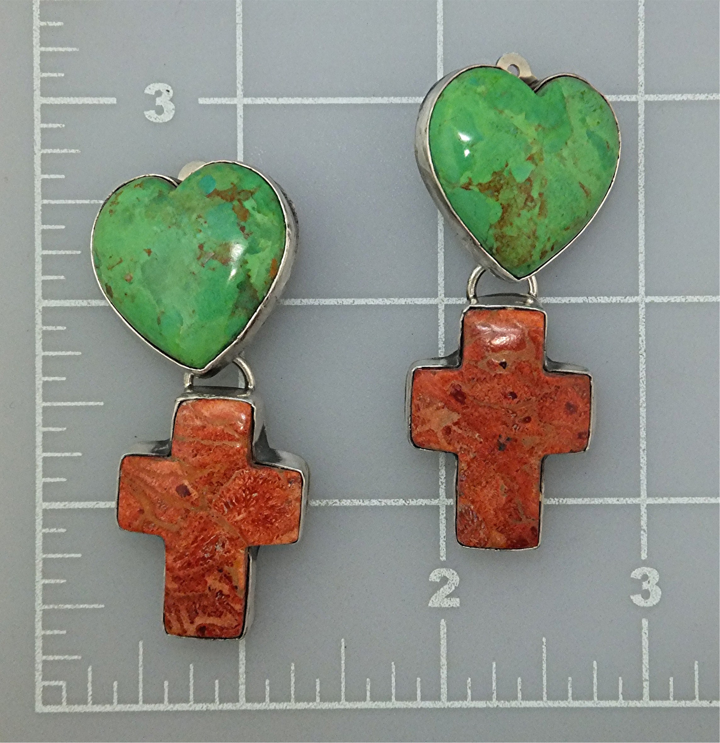 ROCKI GORMAN Sterling Silver Turquoise Coral Clip Earri
