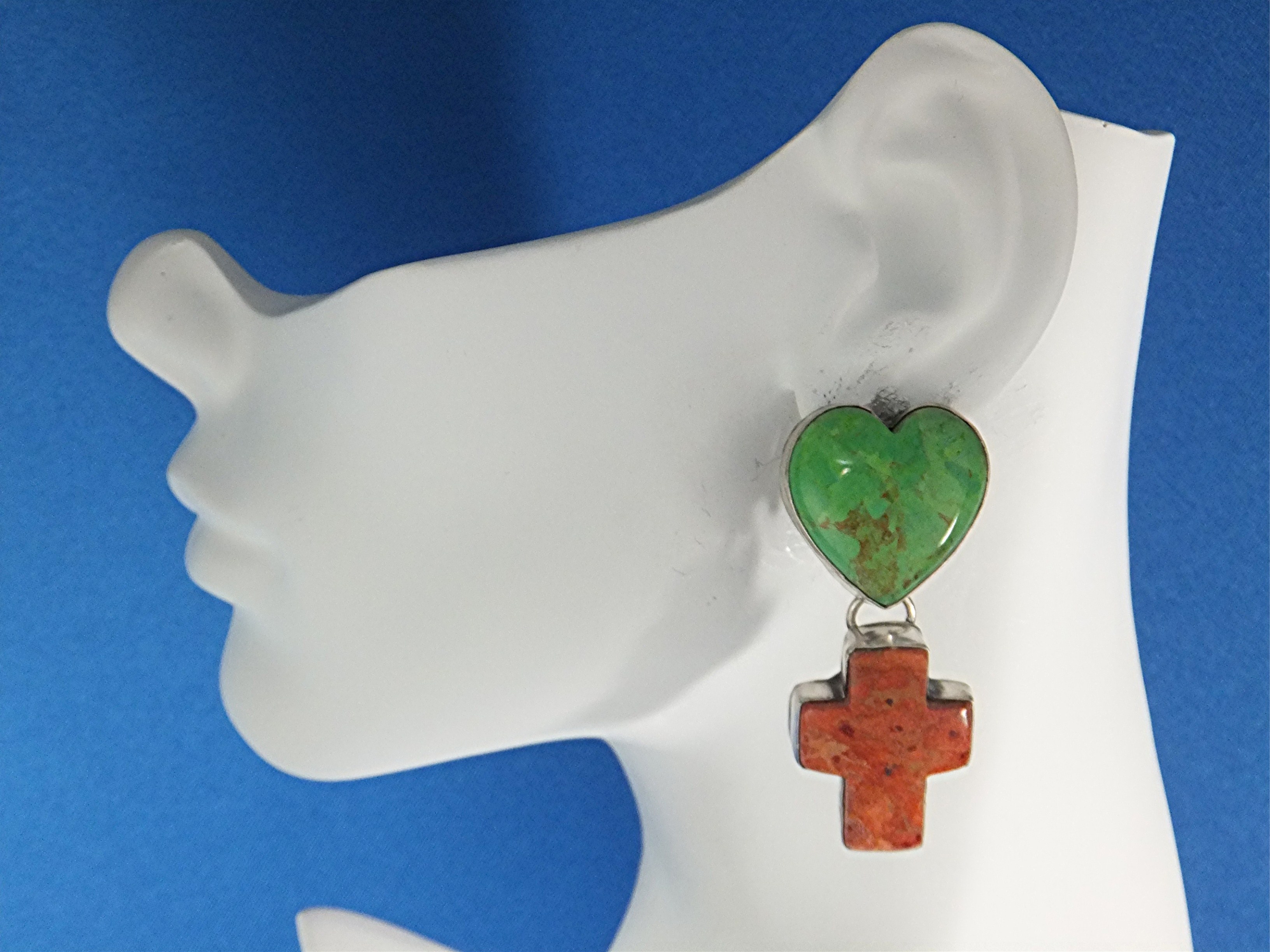ROCKI GORMAN Sterling Silver Turquoise Coral Clip Earri