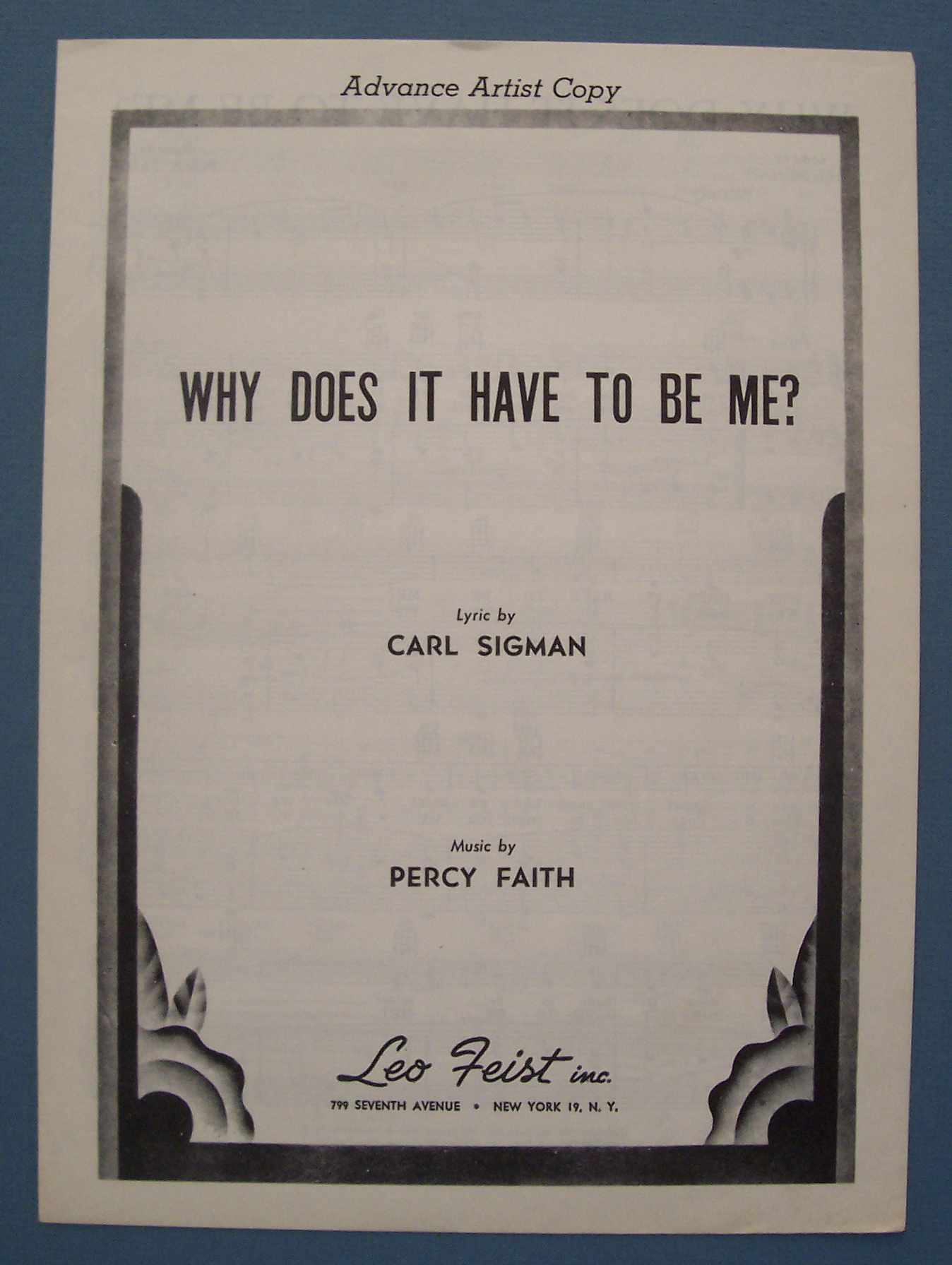 Sheet Music For 1953 Why Does It Have To Be Me?