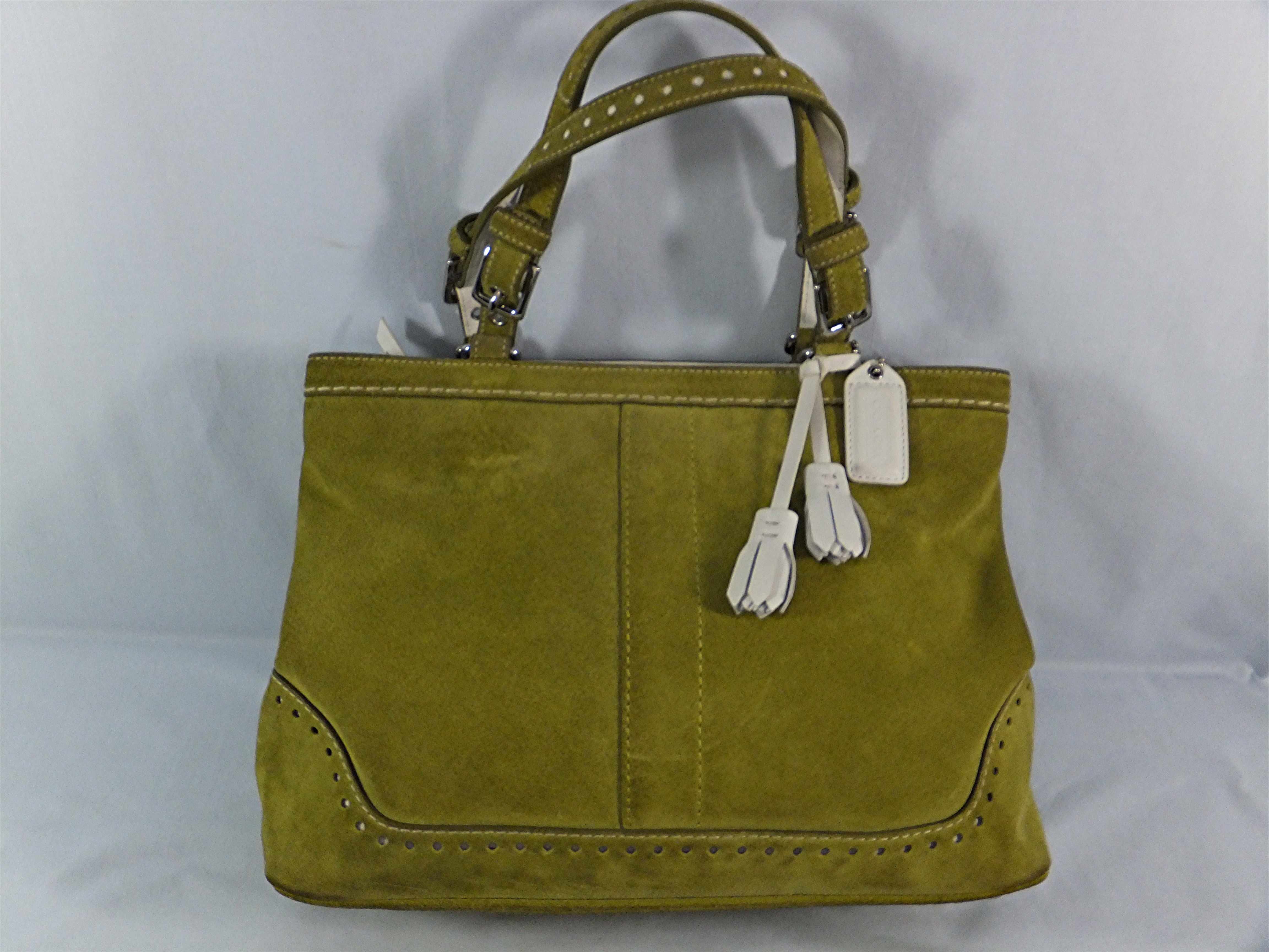Coach Lime Green Suede White Leather Tassels