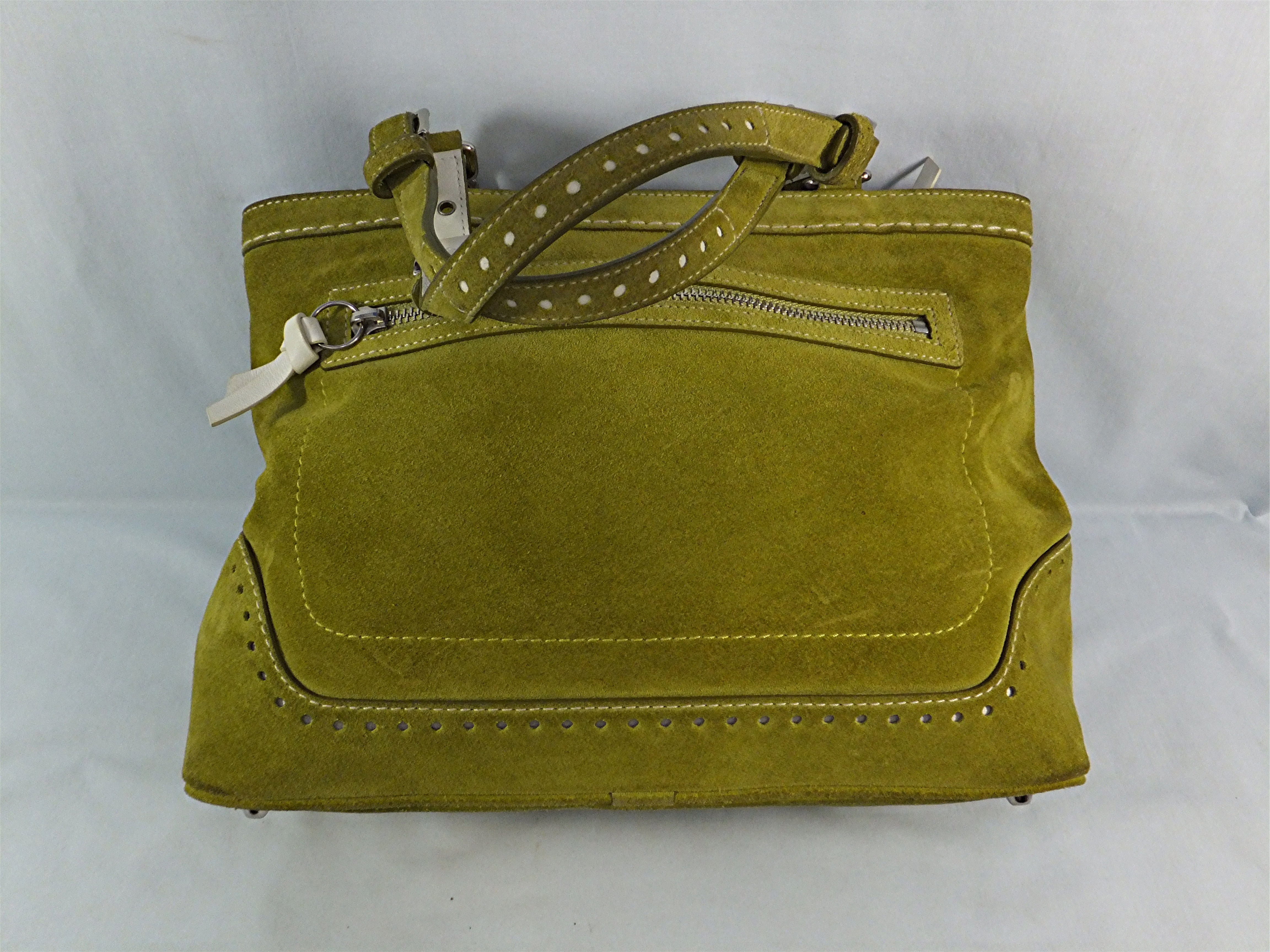 Coach Lime Green Suede White Leather Tassels