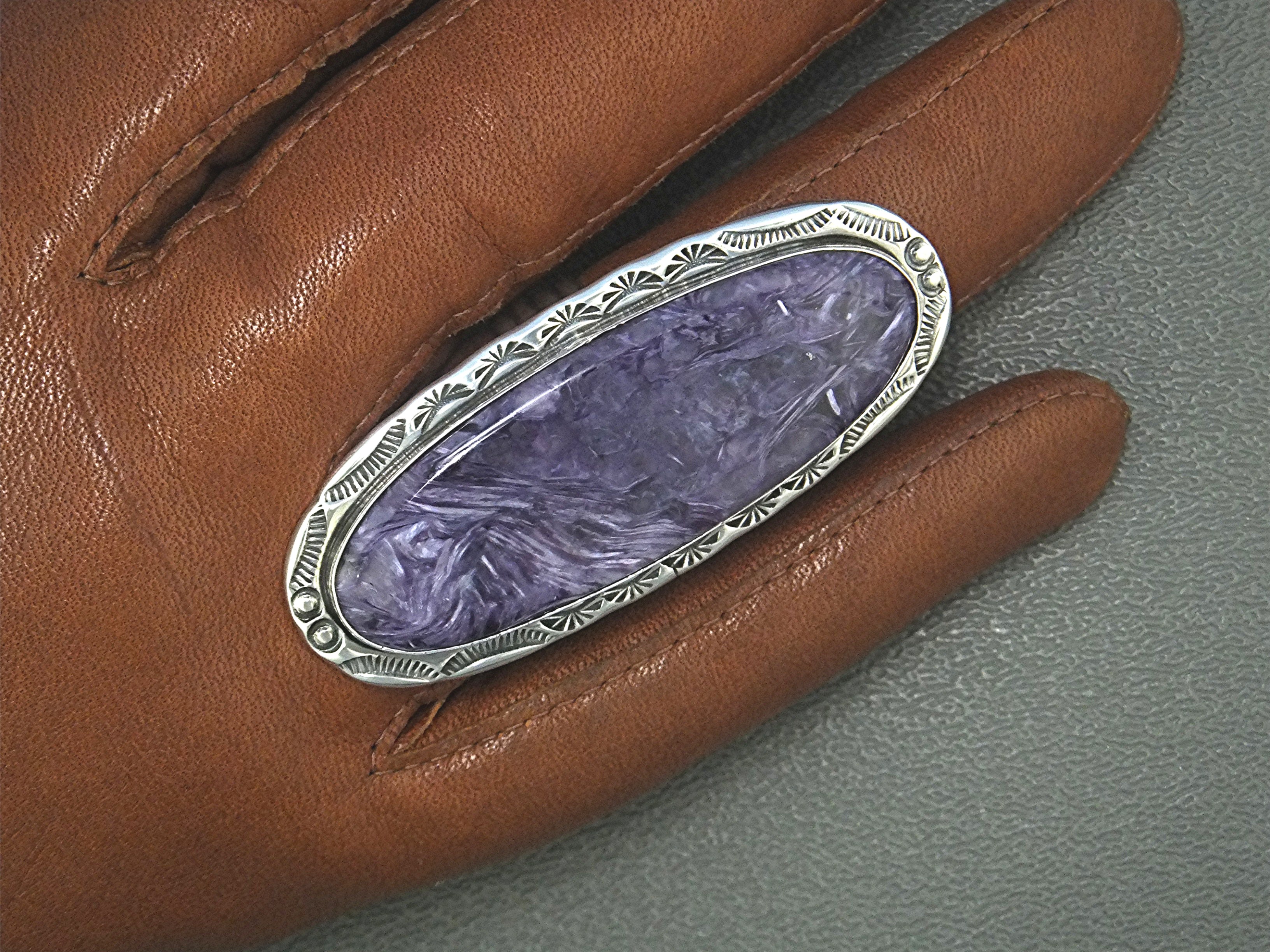 Navajo Russian Charoite Sterling Silver Ring G. Secater