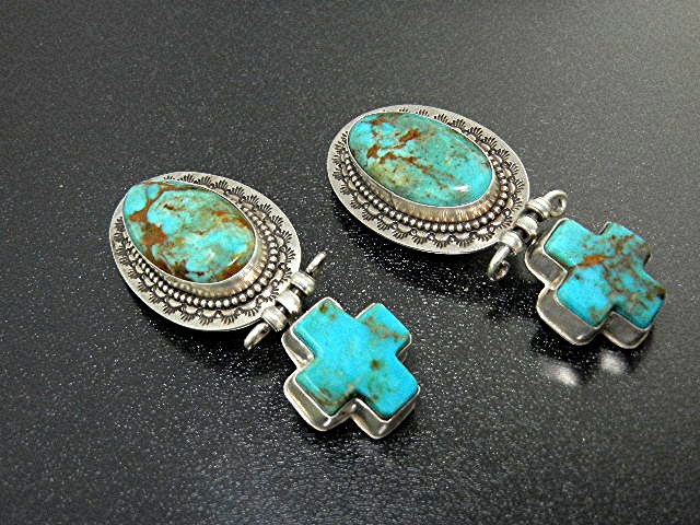 David Troutman Sterling Silver Turquoise Cross Earrings