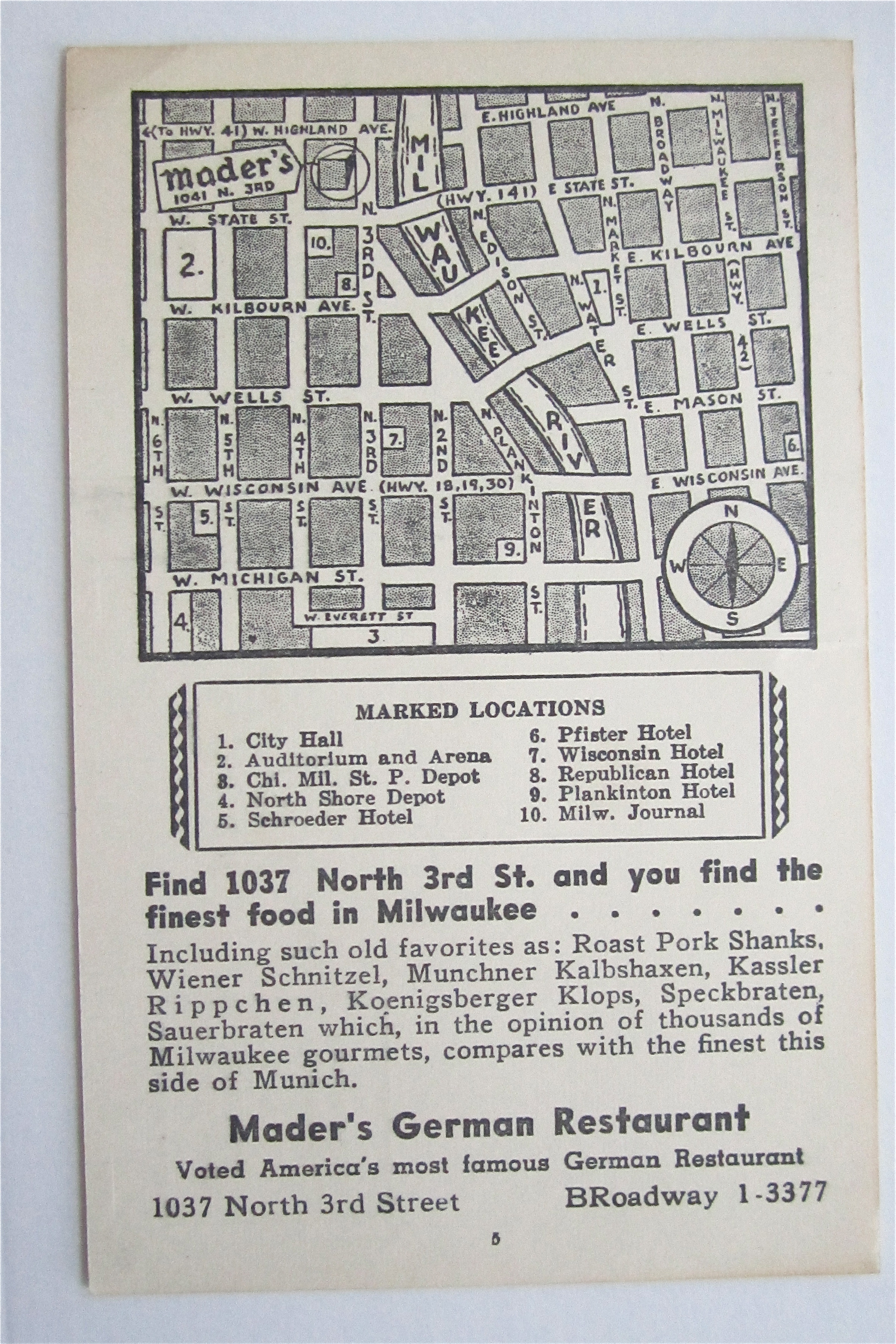 Mader's German Restaurant Postcard